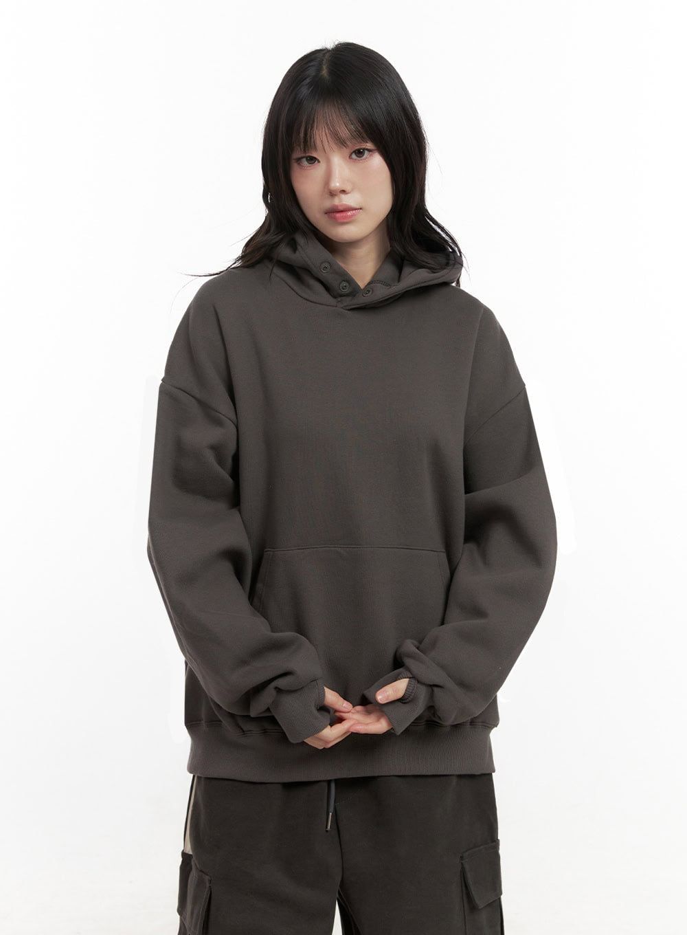 Oversized Solid Hooded Sweatshirt IN427