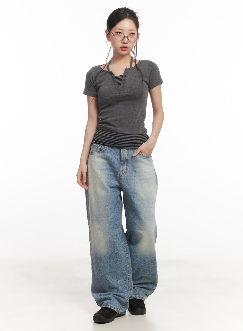 Lumira Back-Detail Washed Wide Leg Jeans CA530