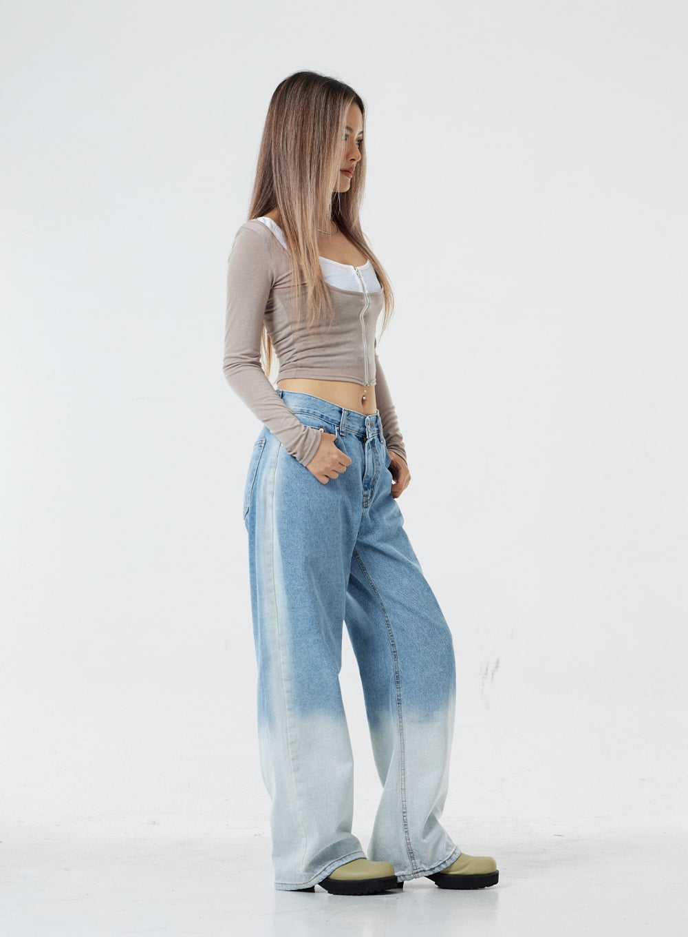 Two Tone Zip-Up Cropped Top CG31