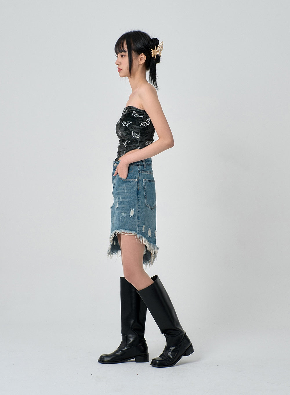 Velvet Butterfly Sleeveless Crop Top BN22