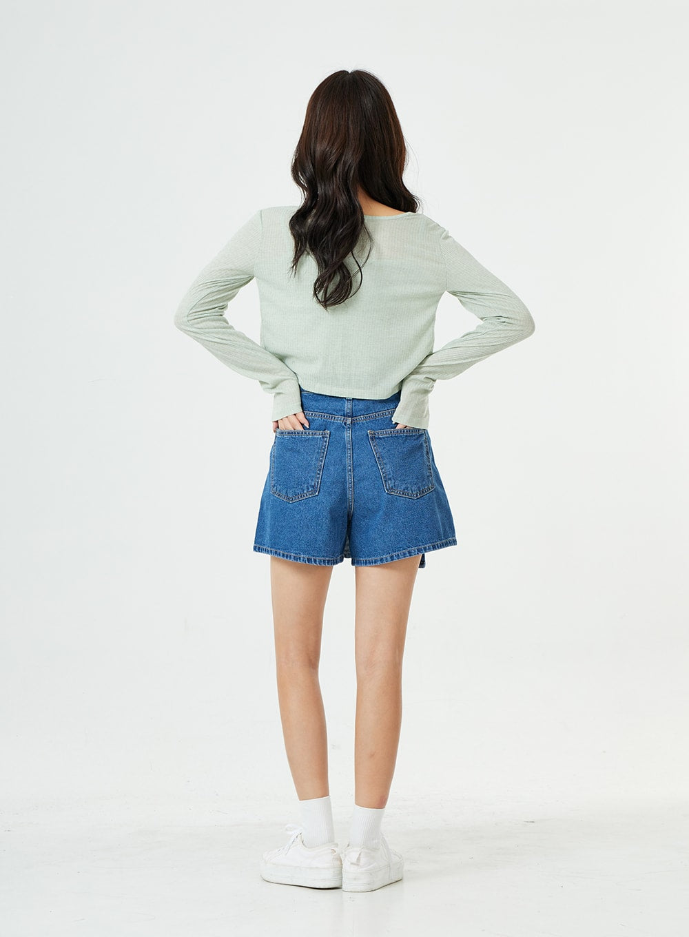 Button Wrap Cotton Denim Shorts BG25