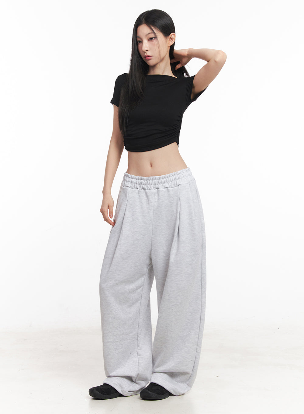 Off-Shoulder Shirred Crop Tee IY516