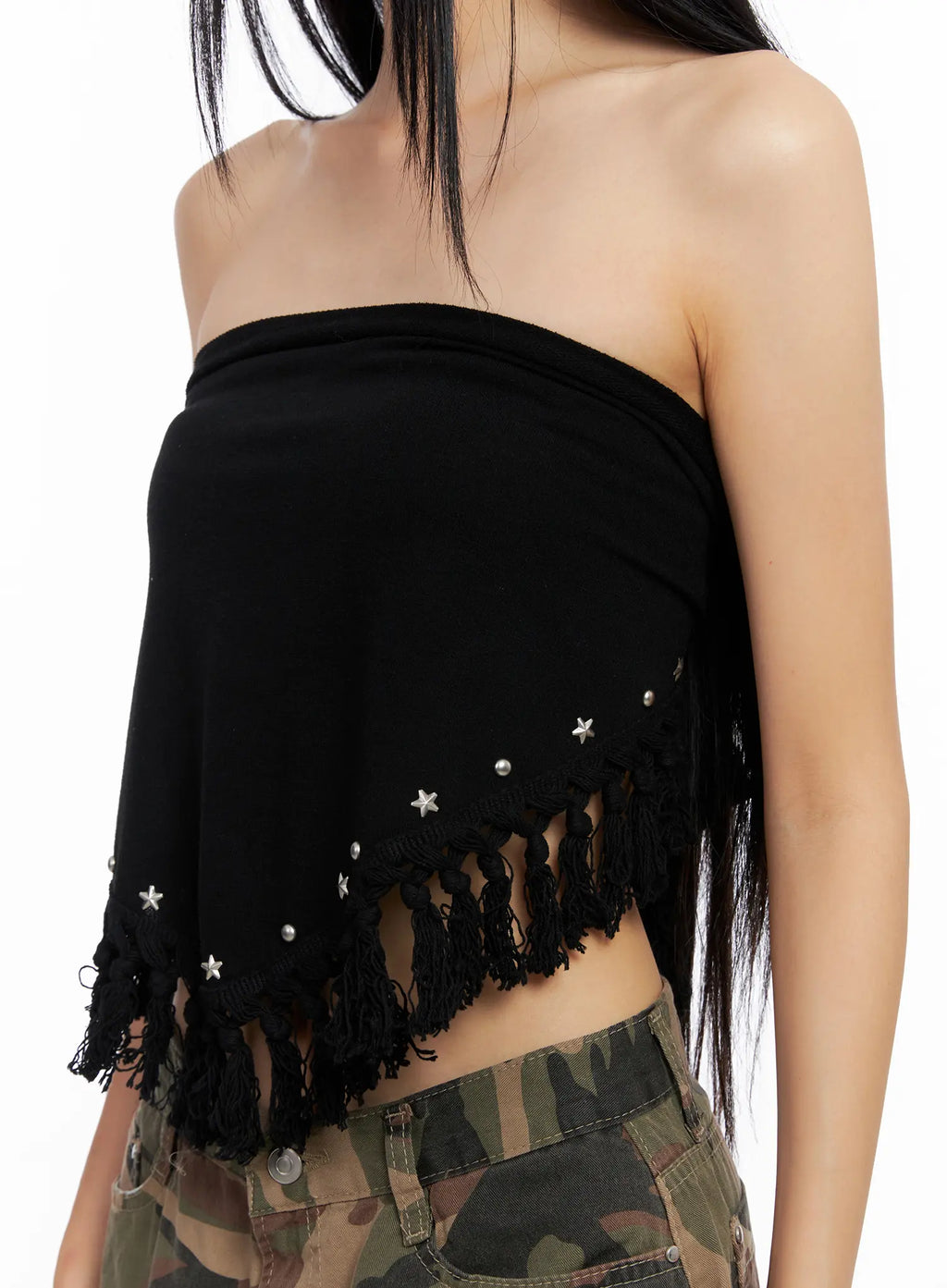 Western Fringe Scarf Strapless Top CS511