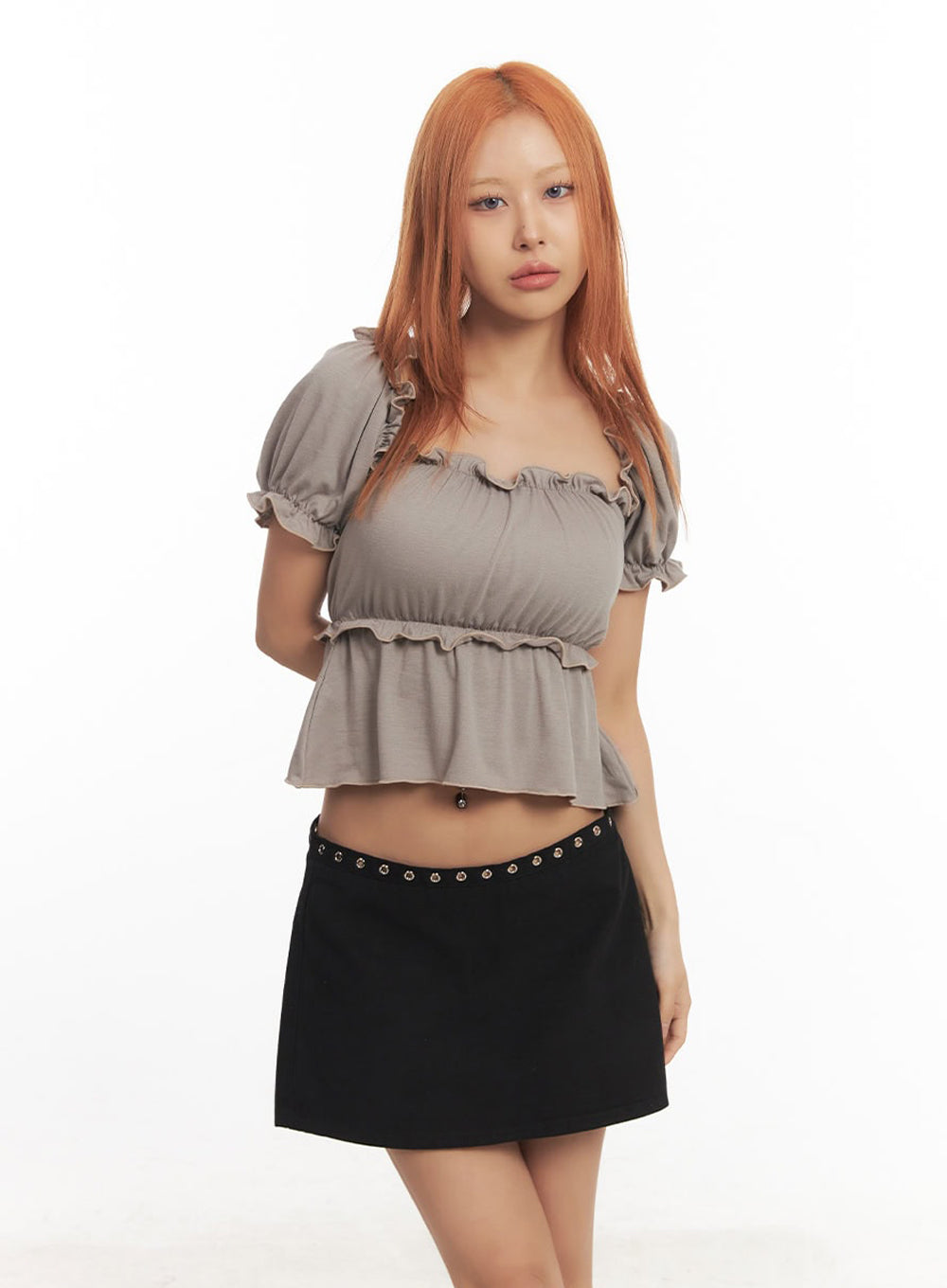 Frill Off-Shoulder Crop Blouse Top IA517