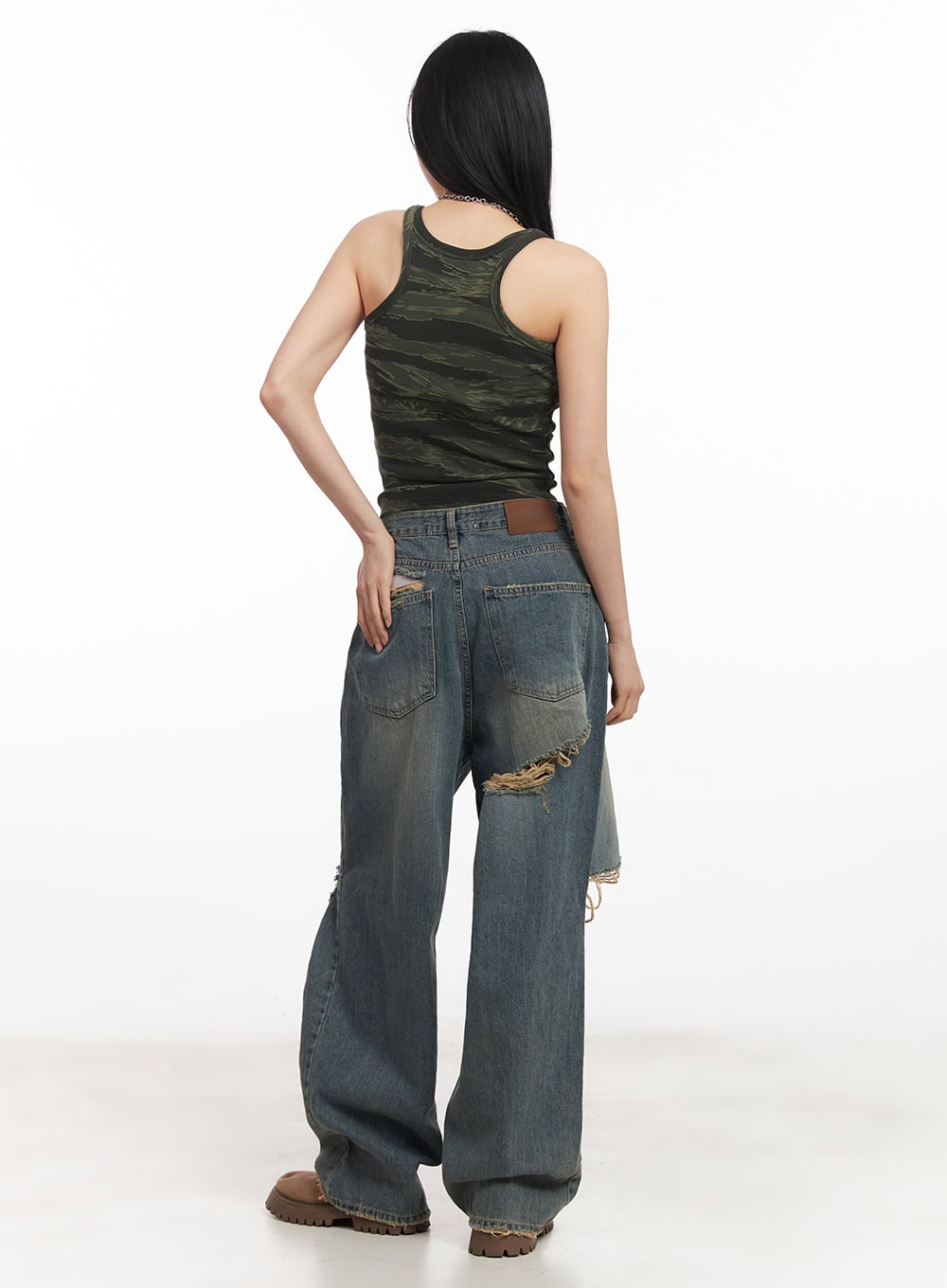 Rachael Distressed Wide-Leg Jeans CA514