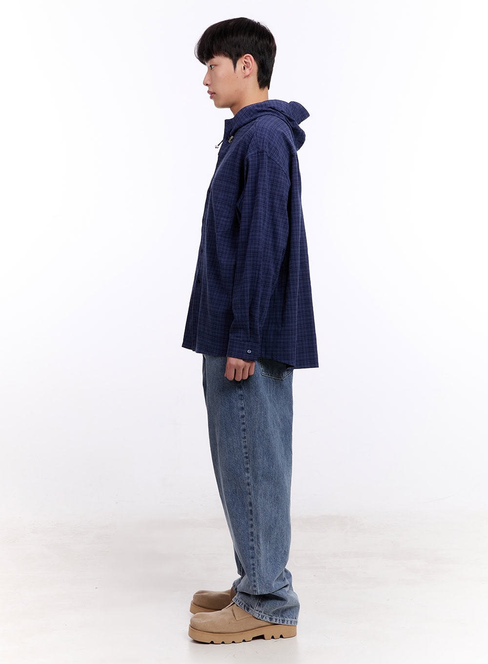 Men's Loose-Fit Plaid Hooded Shirt IM512