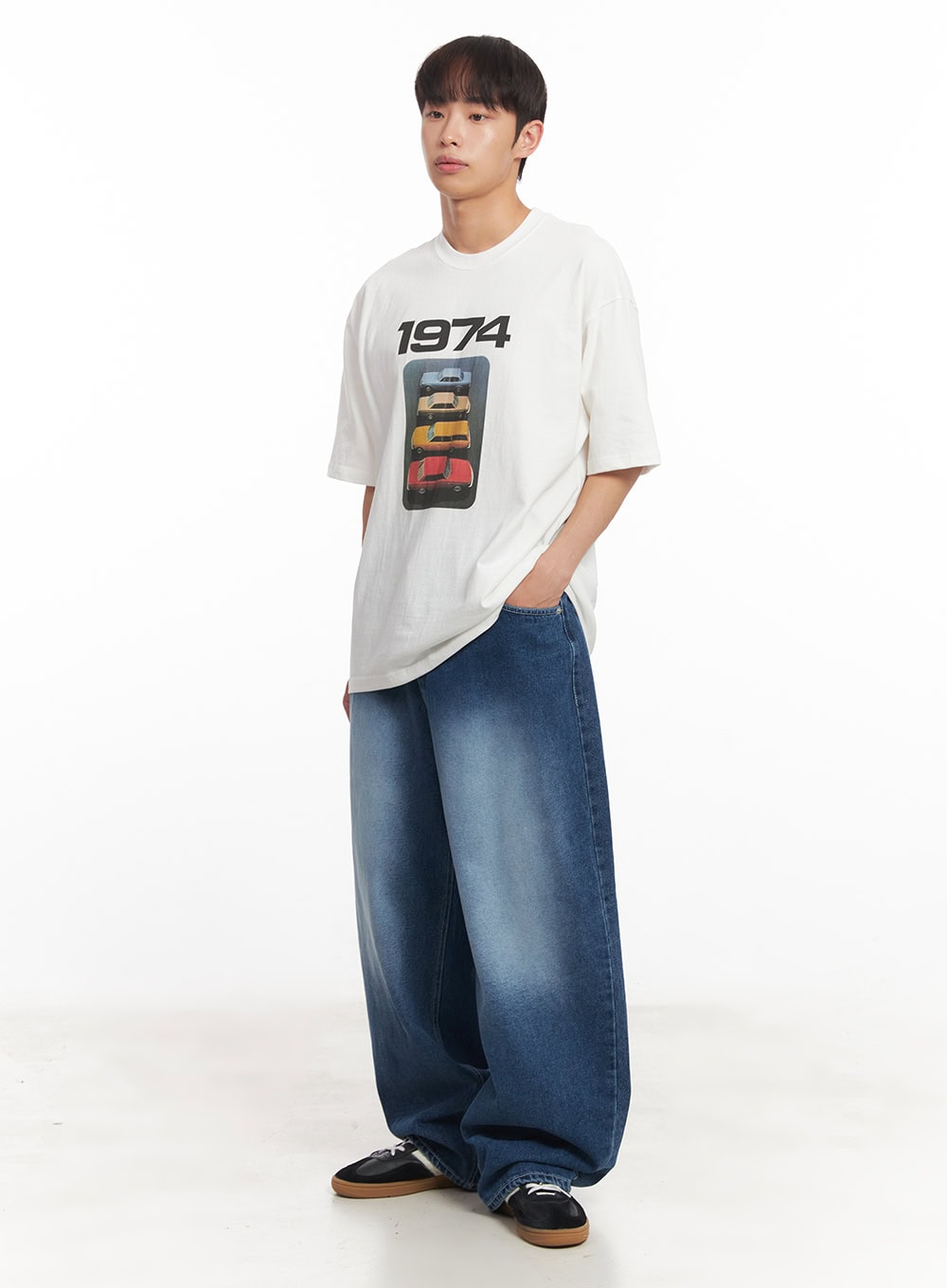 Men's Washed Balloon-Fit Jeans (Blue) IA521