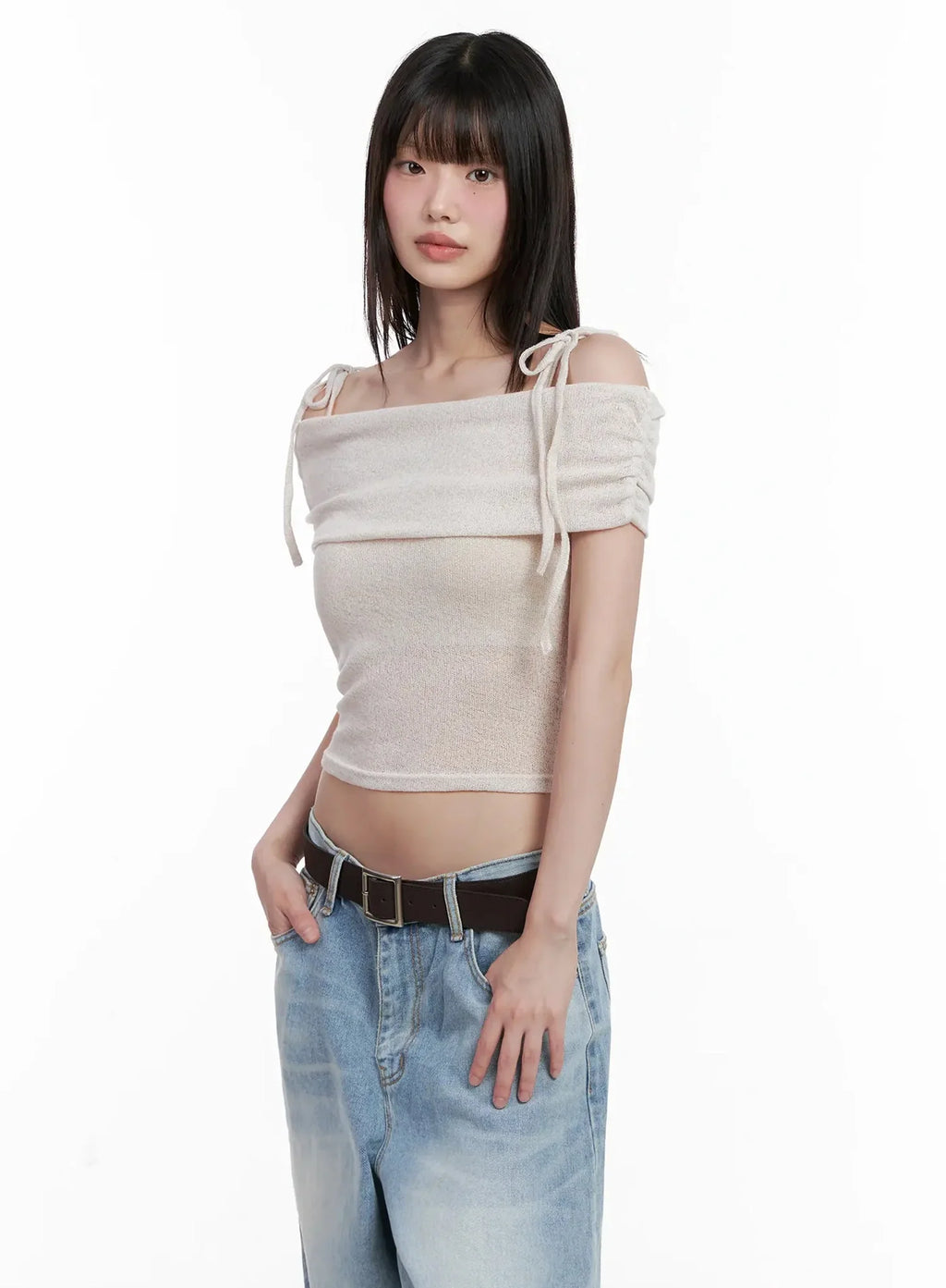 Textured Off-Shoulder Knit Top IL531