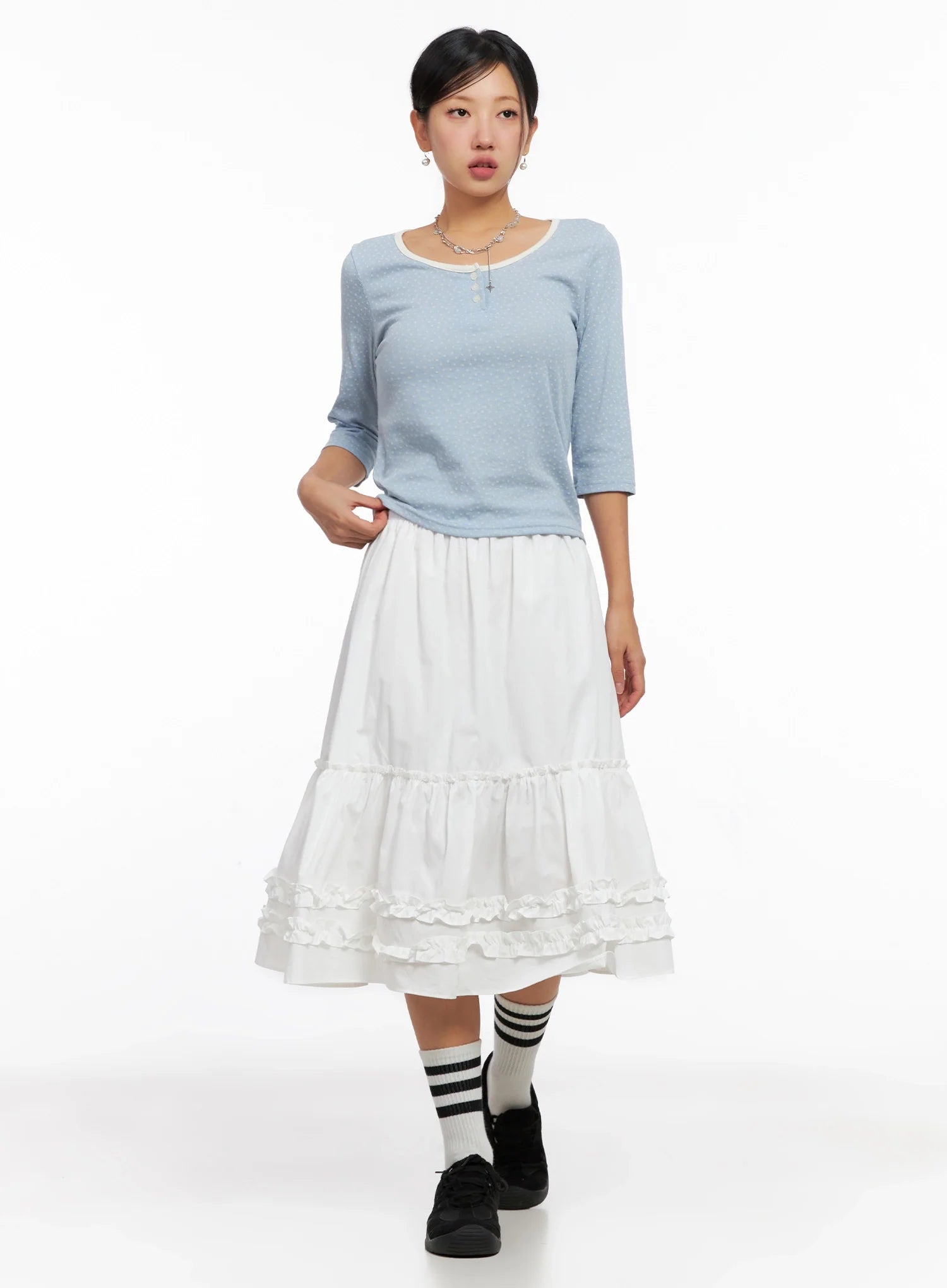 Ruffle Layered Midi Skirt IG527