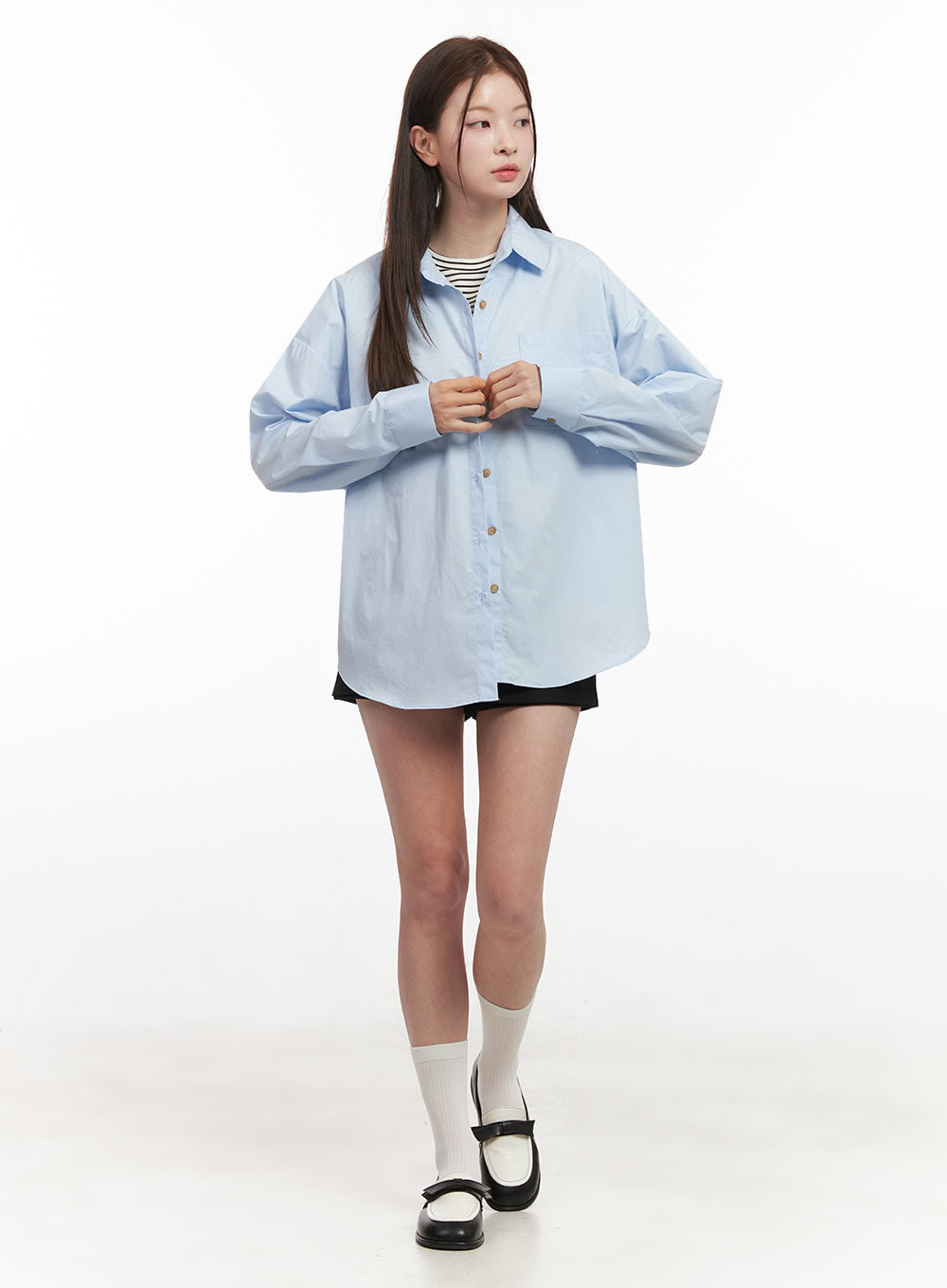 Collared Loose-Fit Button-Down Shirt IJ527