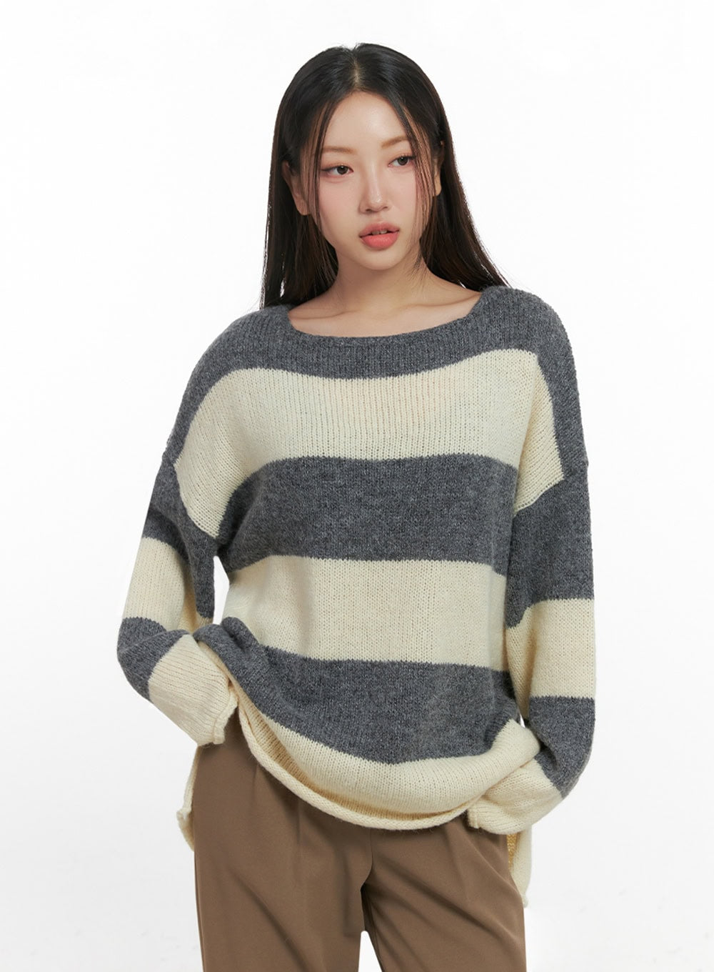 Oversize Stripe Wool Sweater IN415