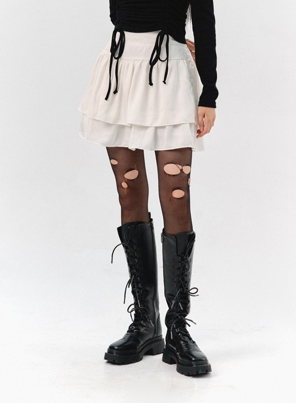 Tiered Elastic Band Mini Skirt IS322