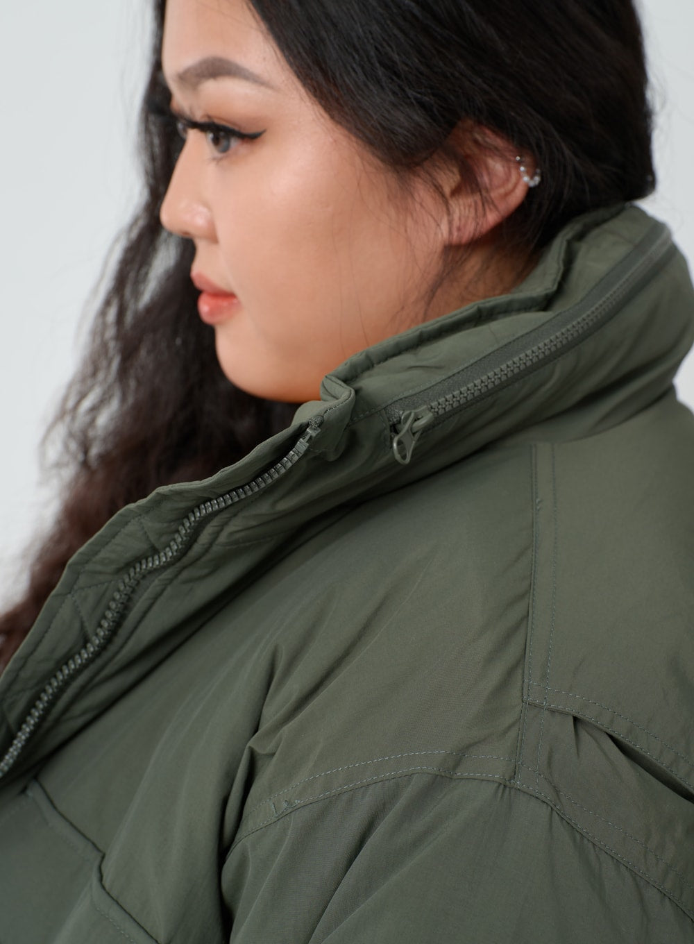 Plus Twin Front Pocket Hoodie Puffer Jacket ID27