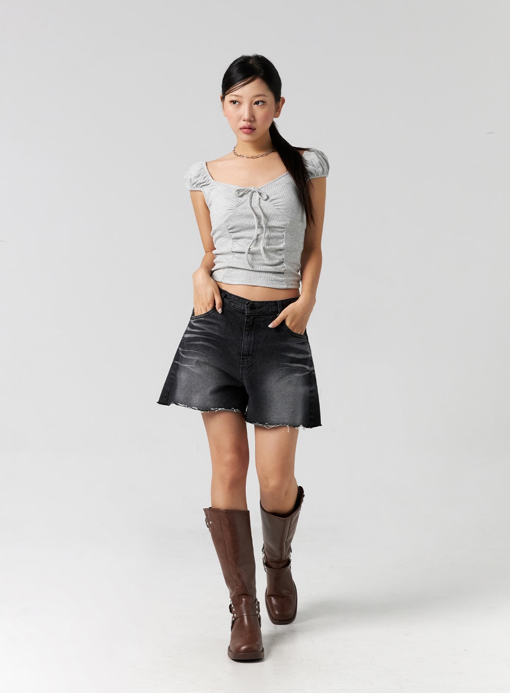Low Rise Wide Denim Shorts CG302