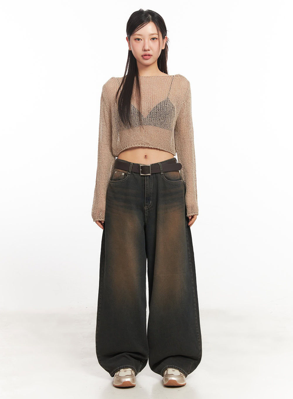 Mesh Back-Strap Knit Crop Top IA521
