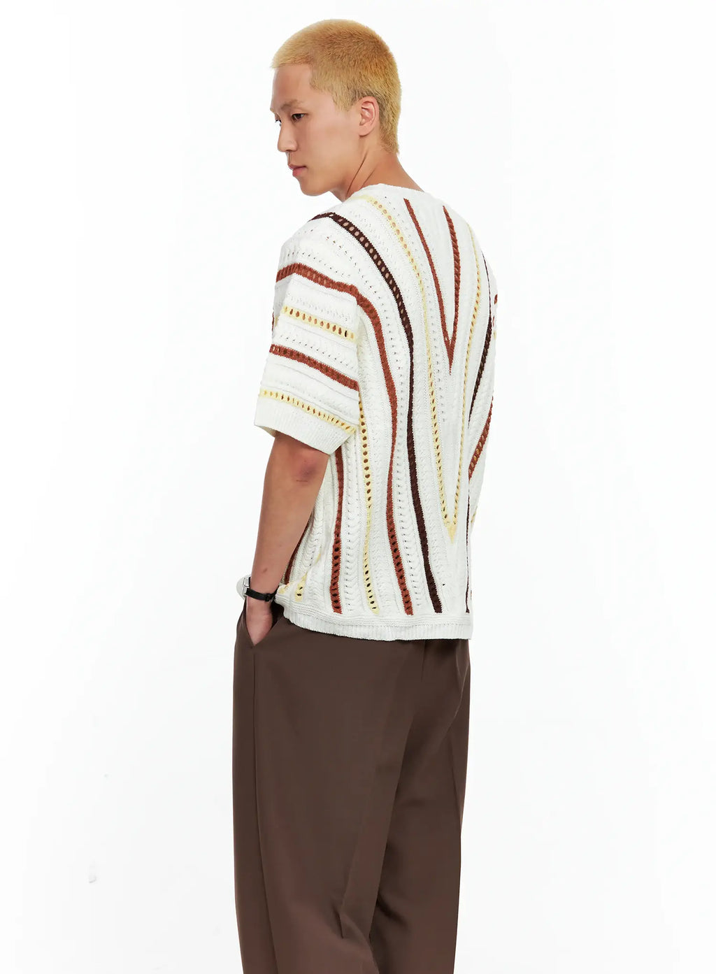 Men's Textured Contrast Knitted Tee IL511