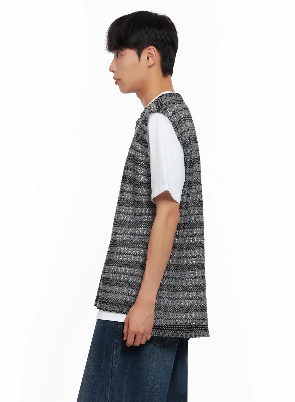 Men's Striped Knit V-Neck Vest IL516