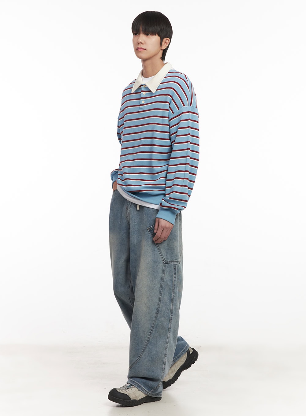 Men's Stripe Collared Sweatshirt (Light Blue) IM518