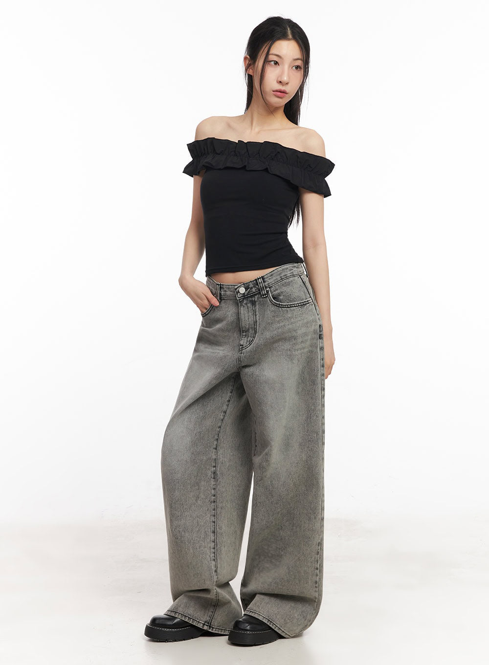 Frill Off-Shoulder Crop Top IY529