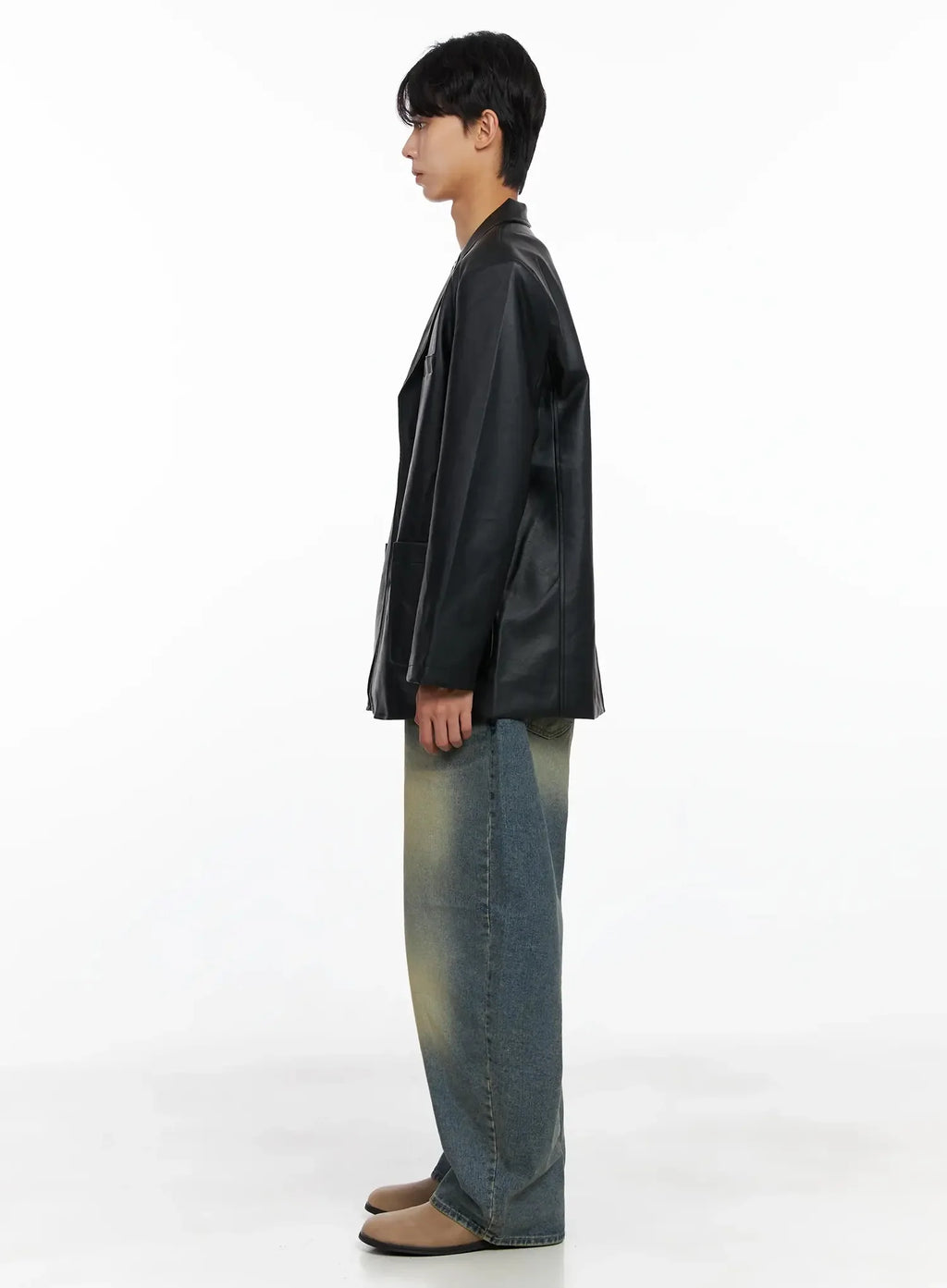 Men's Faux Leather Blazer Jacket IO516