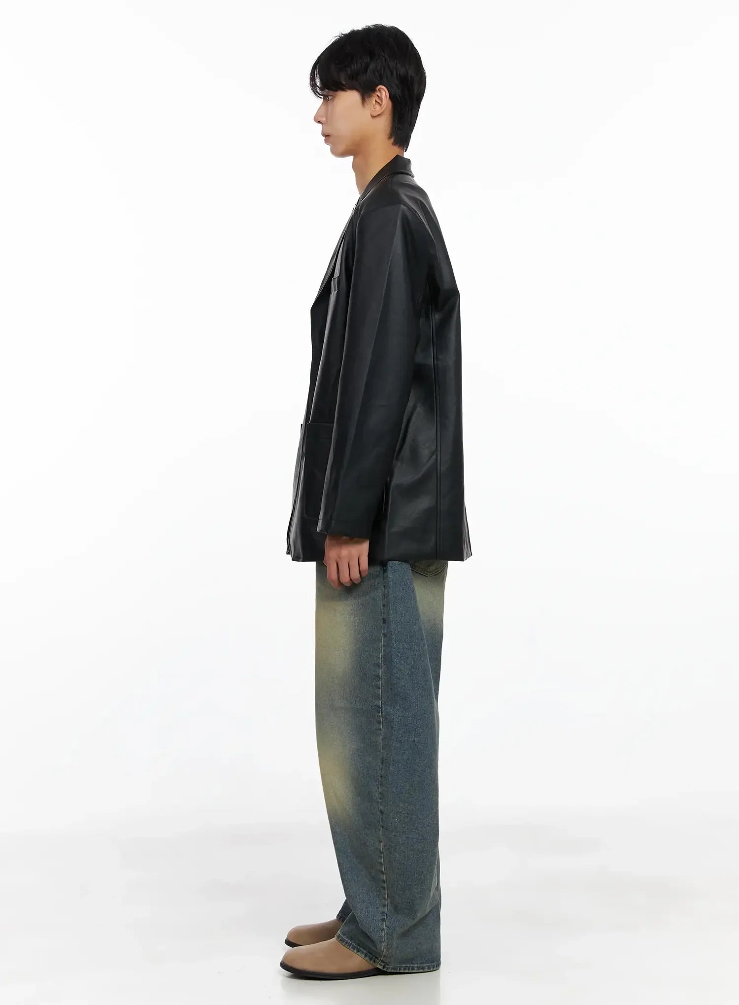 Men's Faux Leather Blazer Jacket IO516