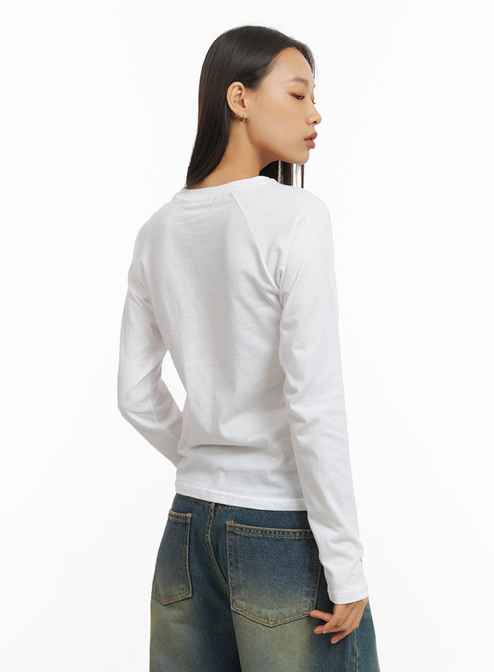 Cotton Graphic Round Neck Long Sleeve Top IO409