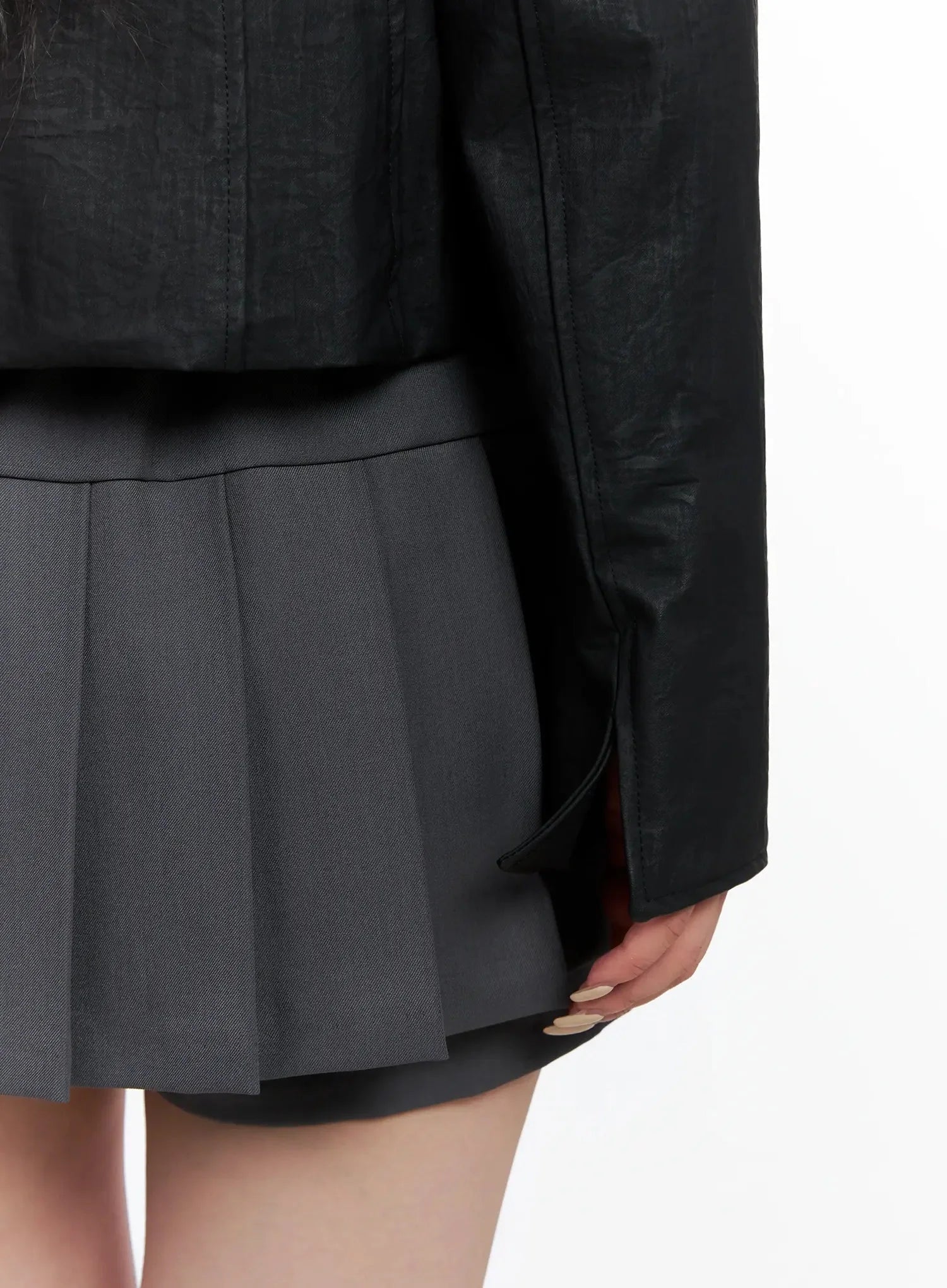 High Neck Zip Up Faux Leather Jacket IS508