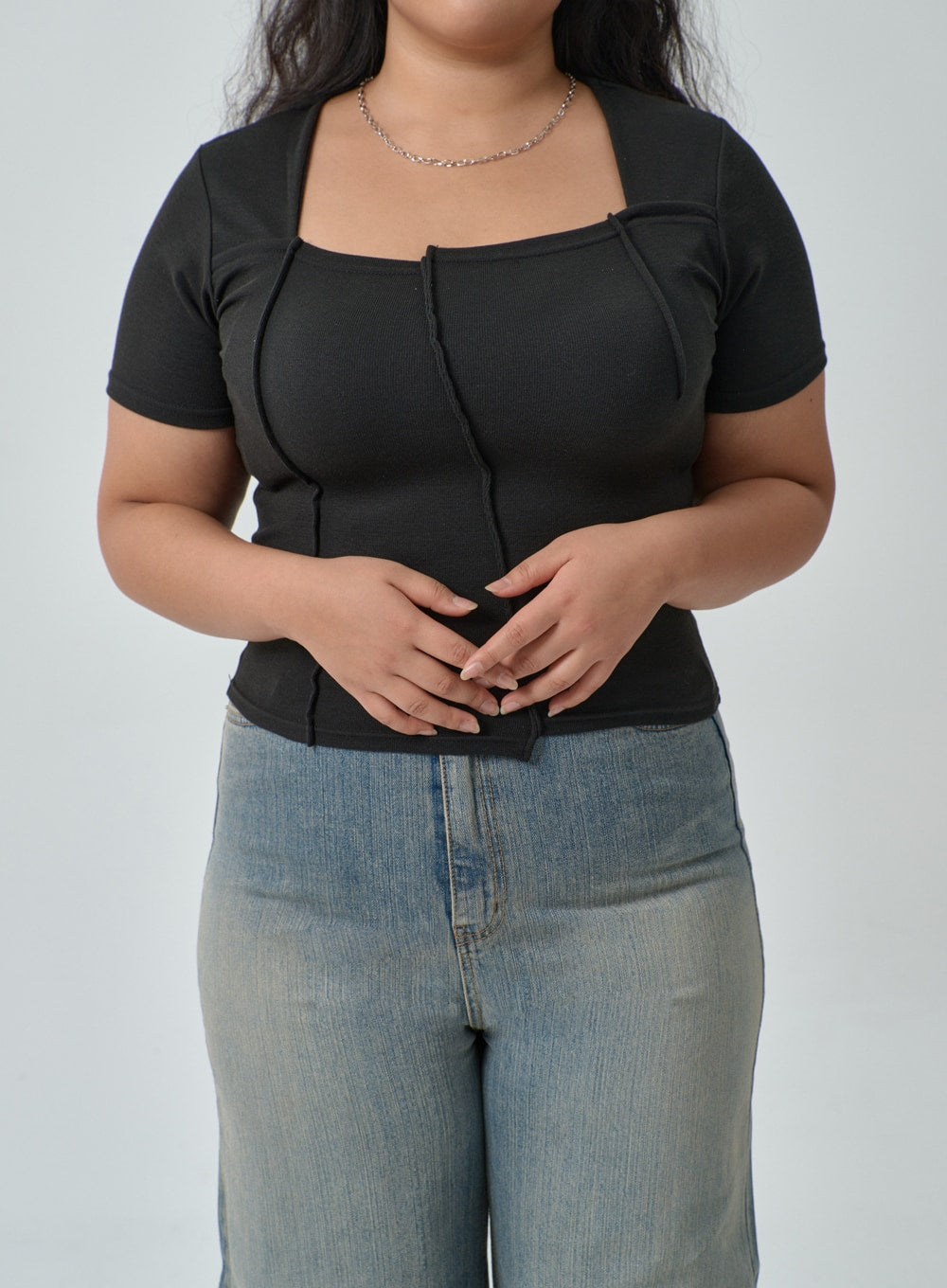 Plus Square Neck Crop T-Shirt IF317