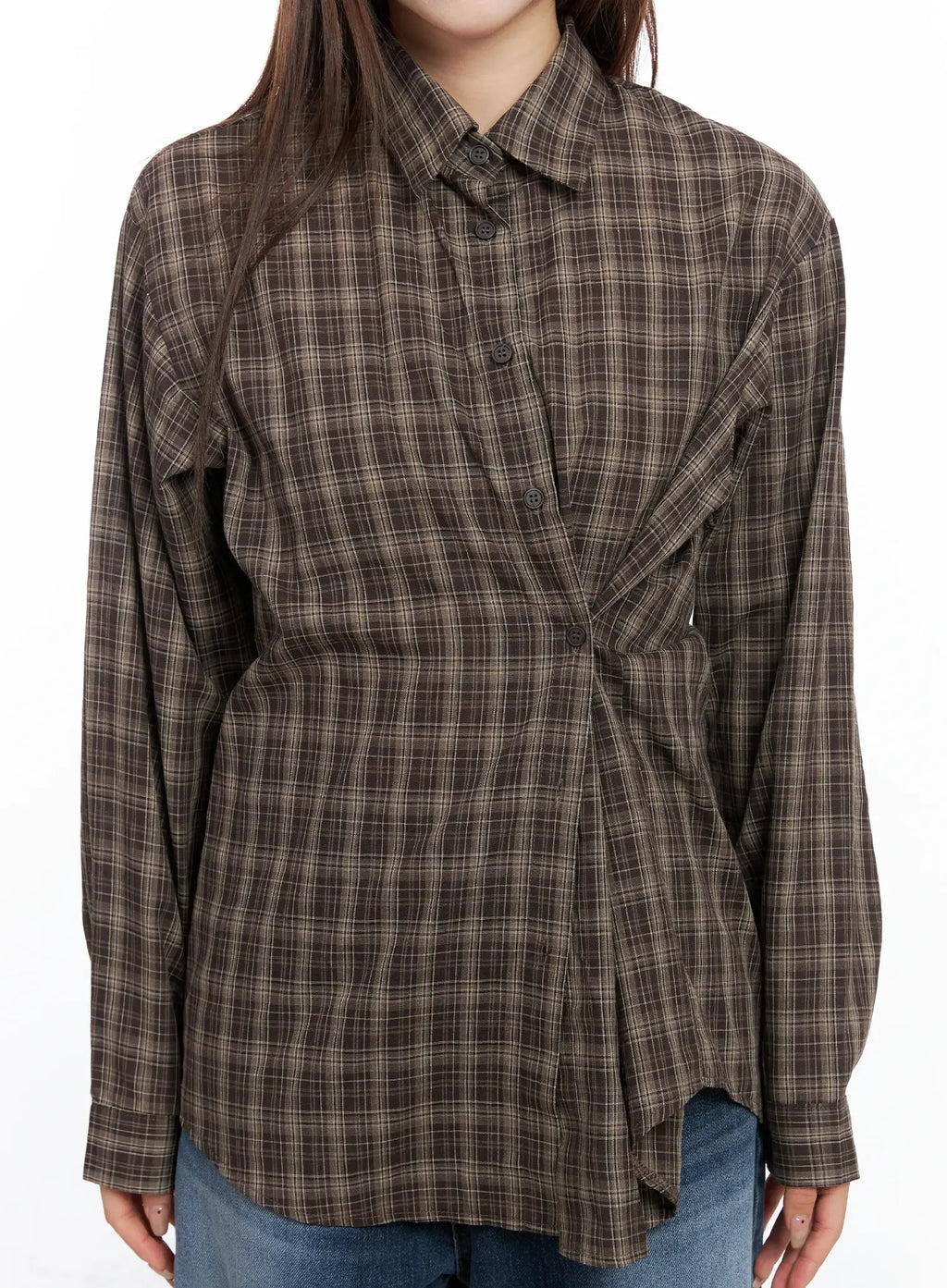 Oversized Plaid Button-Up Shirt CS501