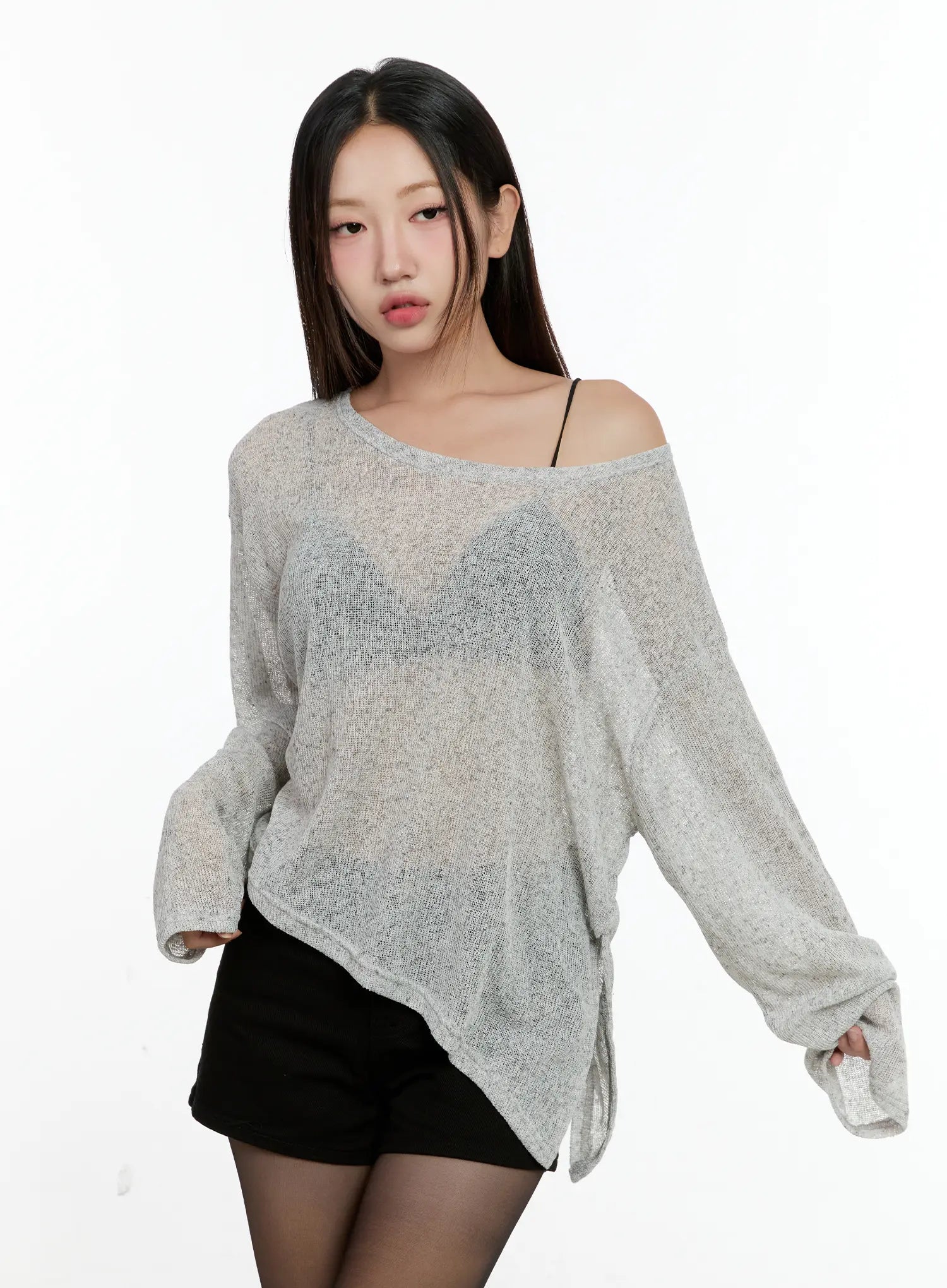 Off-Shoulder Sheer Long-Sleeve Top CG501