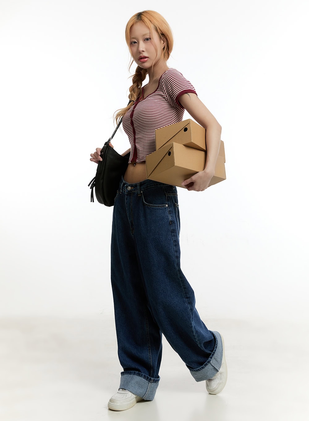 Stripe Buttoned Crop Top CY501