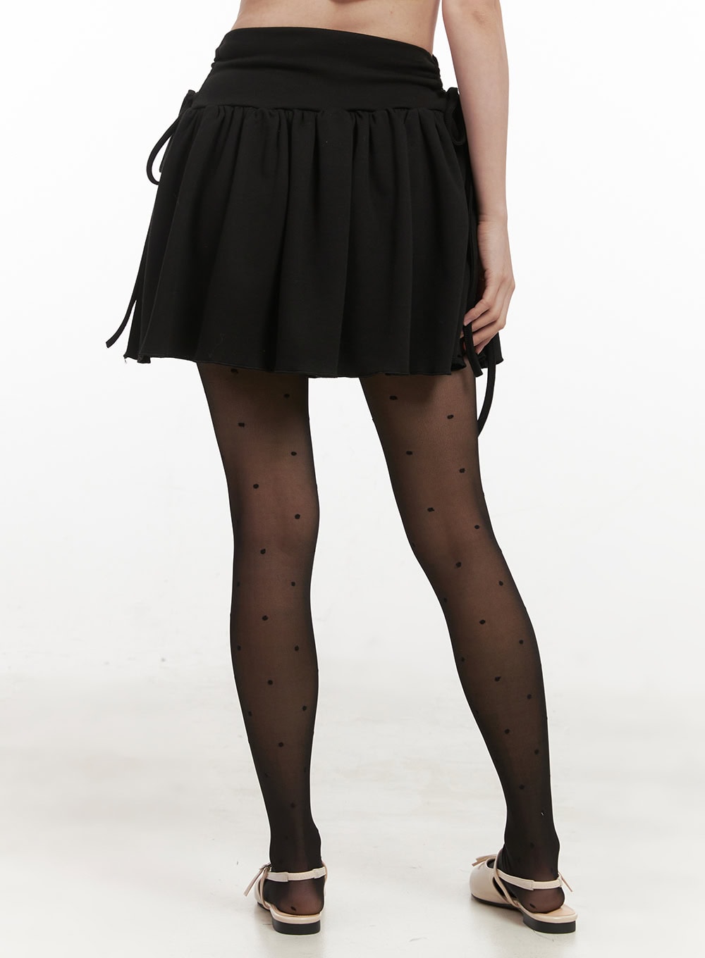 Ribbon-Tie Shirred Mini Skirt IF505