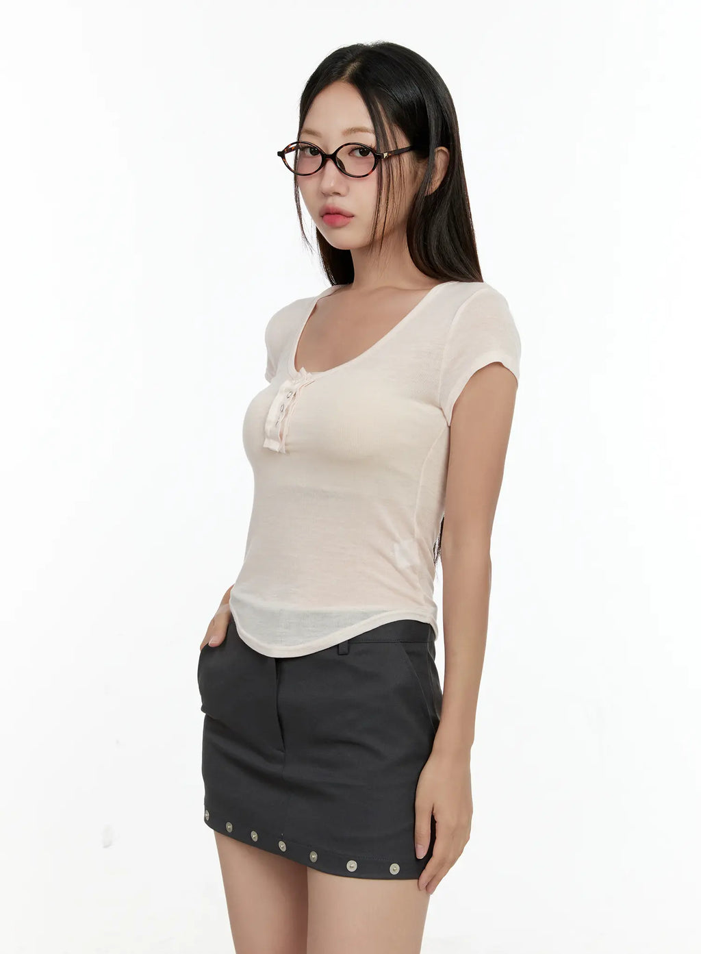 Sheer Short-Sleeve Snap Top CG501