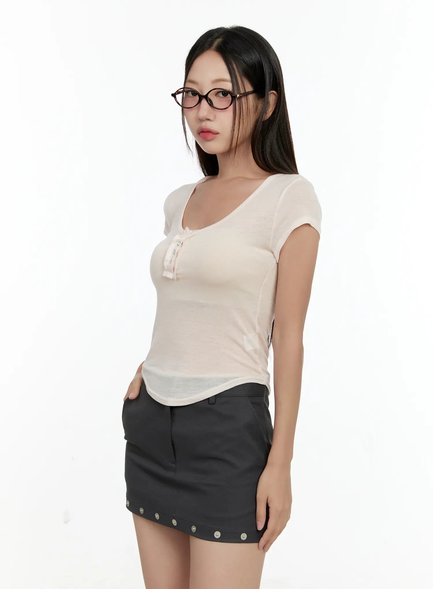 Sheer Short-Sleeve Snap Top CG501