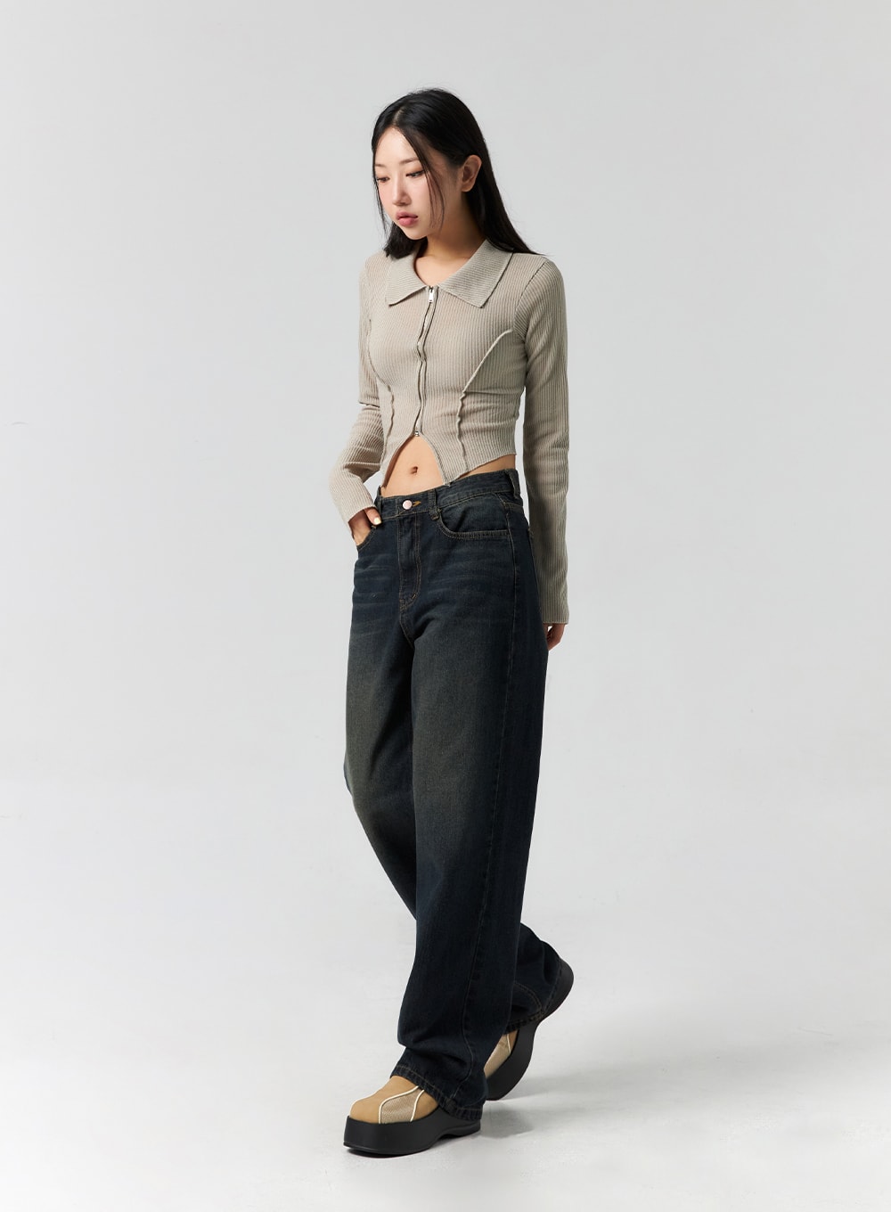 Stitched Zip Crop Top CS308