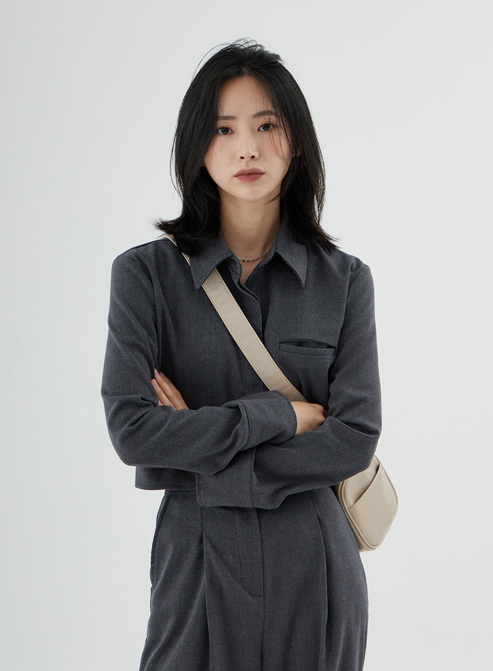 Hidden Button Crop Shirt ON11