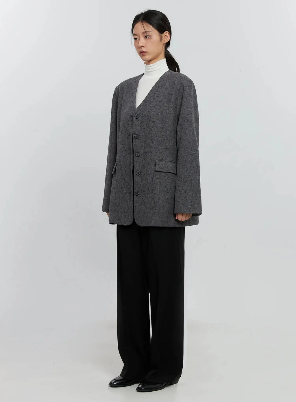 Oversized Collarless Blazer IS516