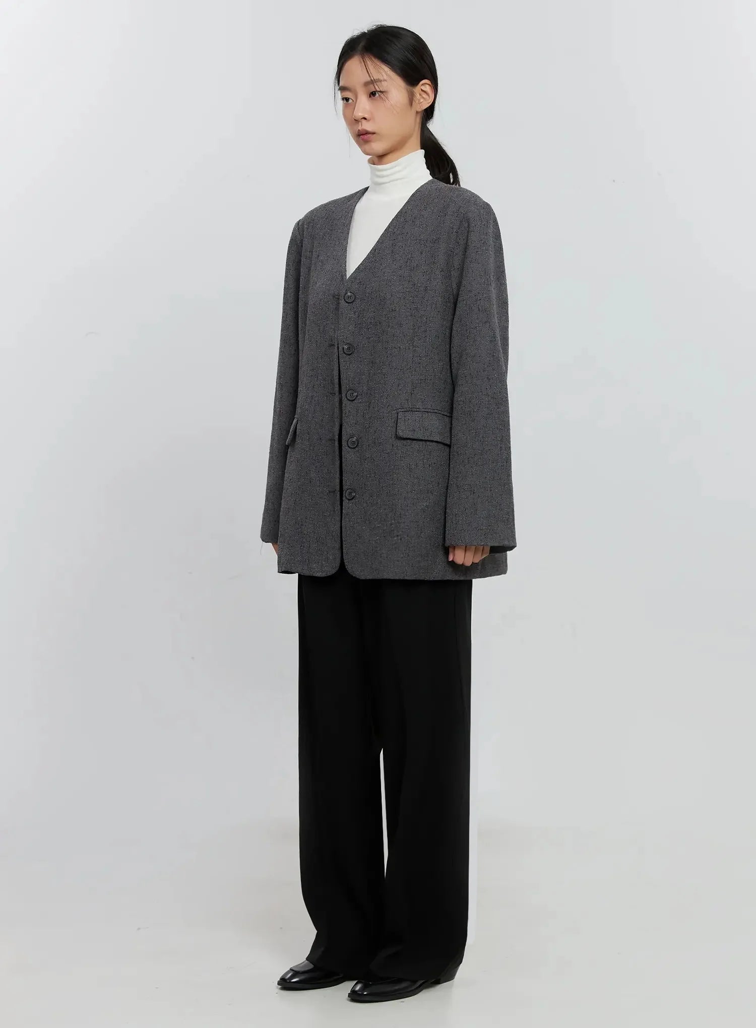Oversized Collarless Blazer IS516