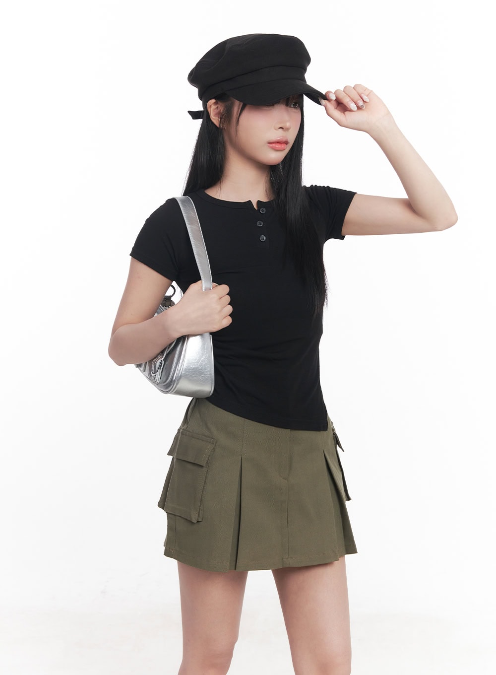 Asymmetric Buttoned Crop Top CY527