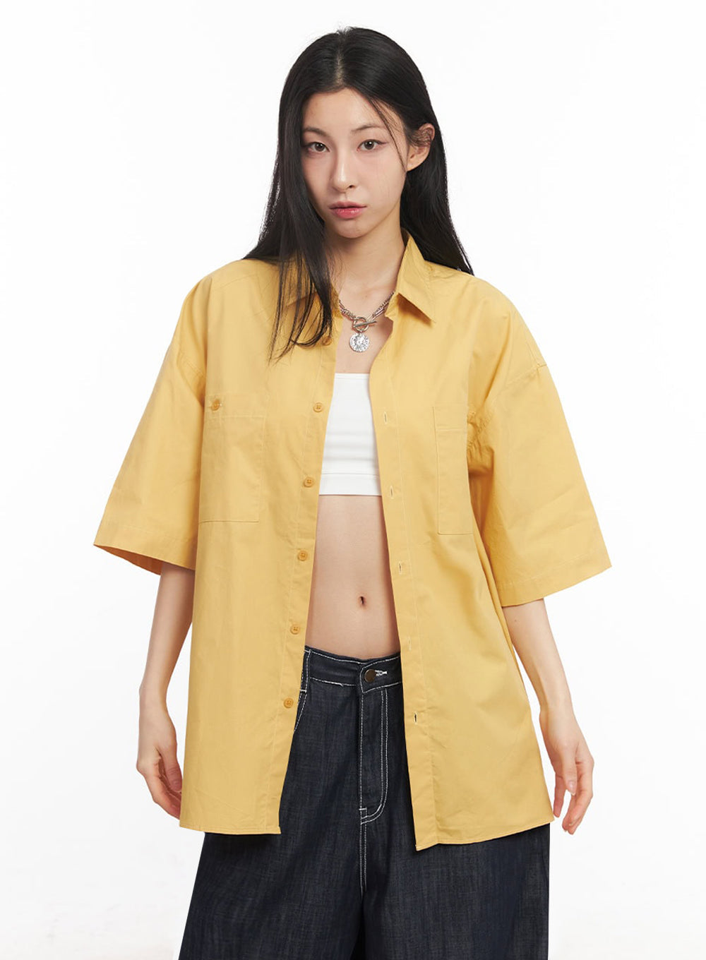 Cotton Collared Oversize Shirt IY529