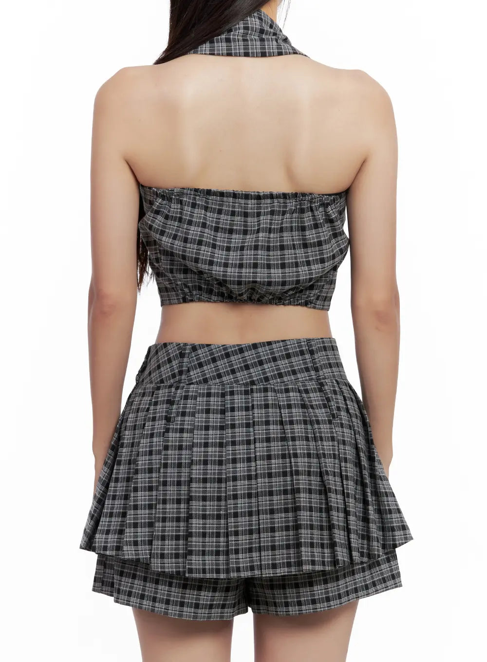 Plaid Button Halter Tank CL508