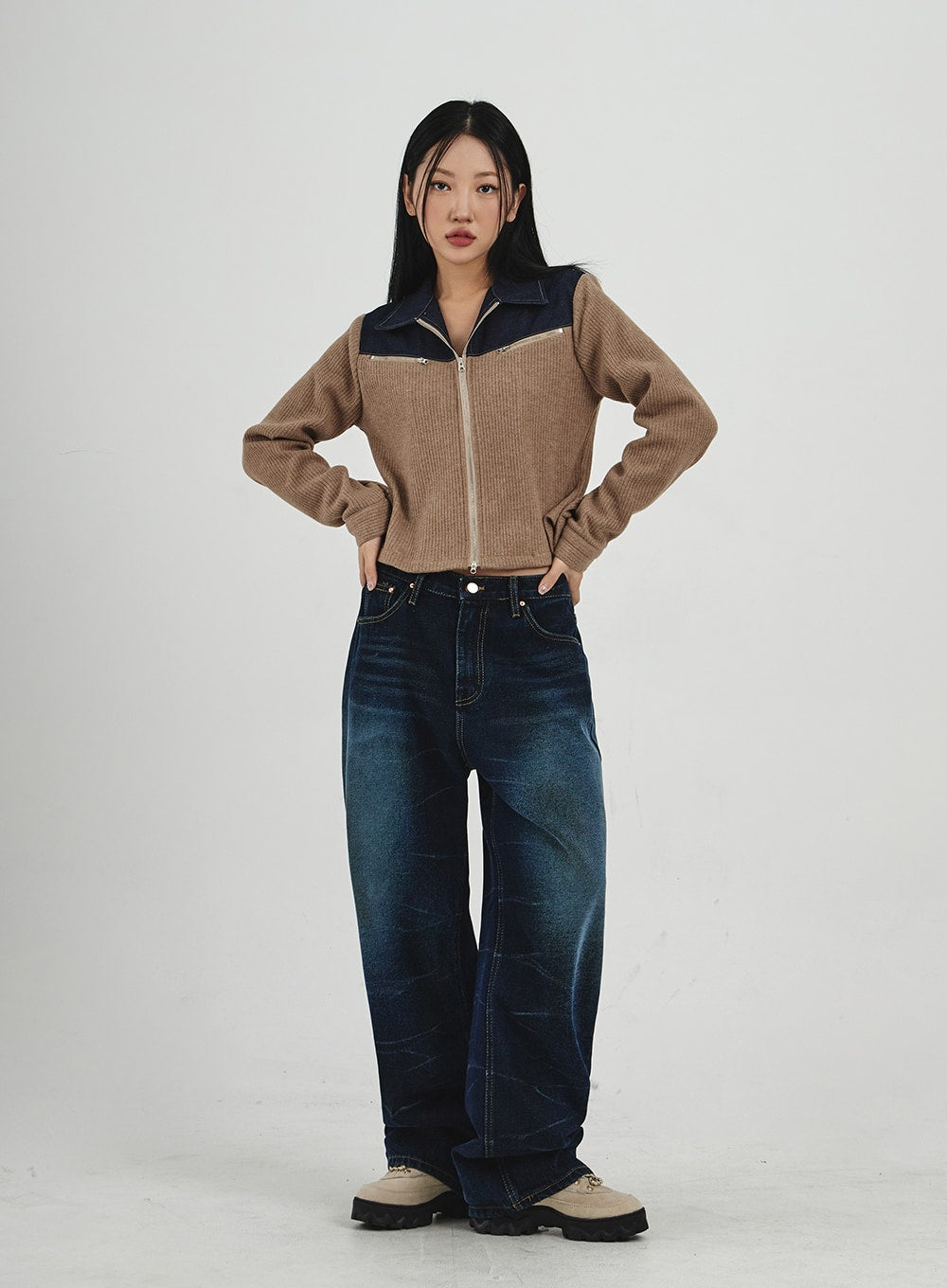 Denim Knit Zipper Jacket CN30