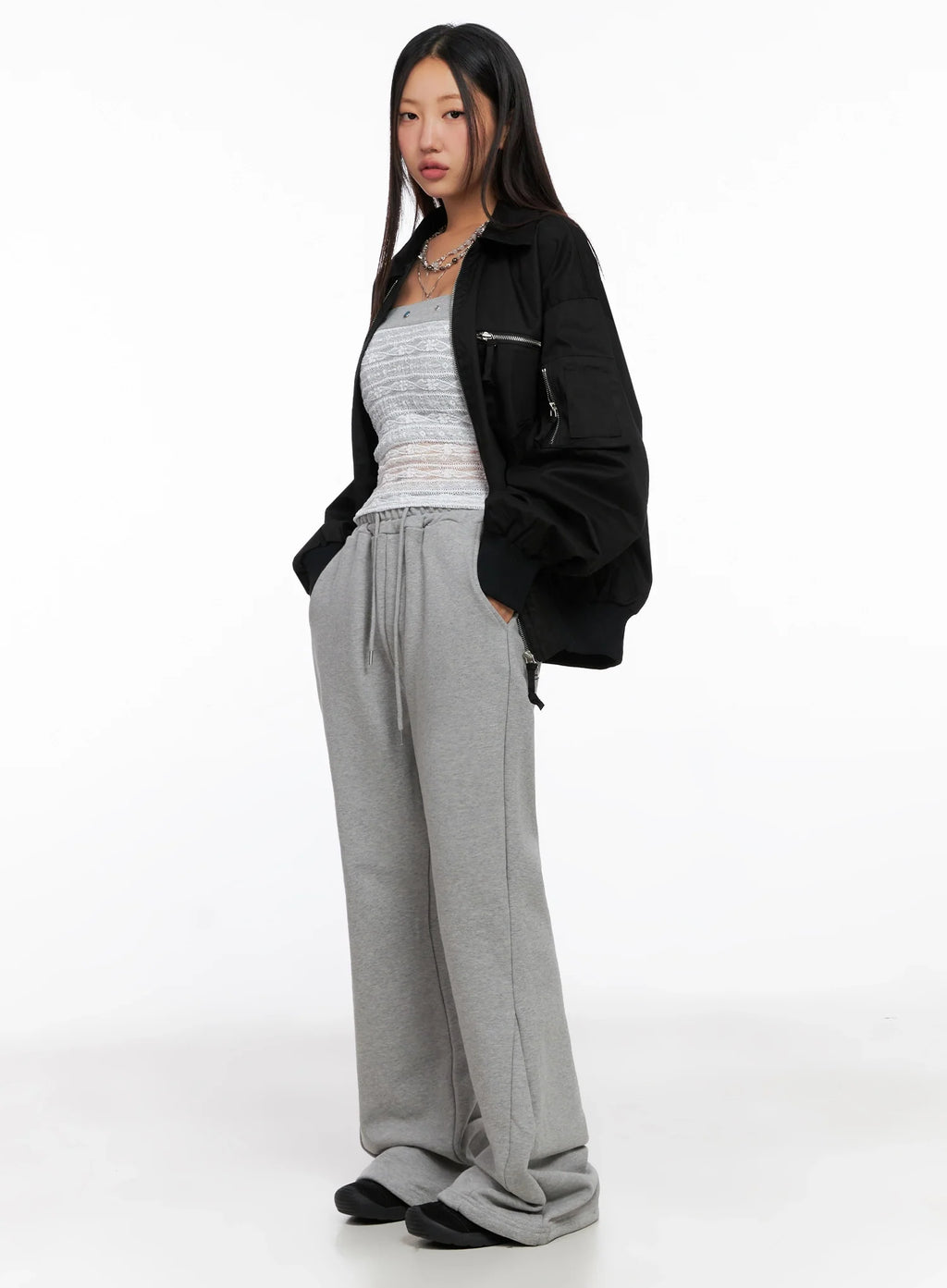 Oversized Zipper Bomber Jacket IG528