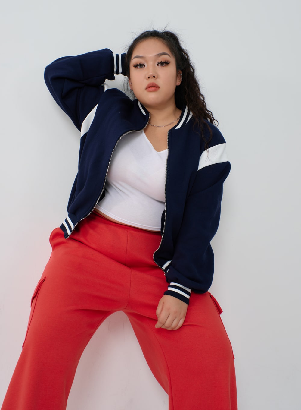 Plus Two Color Zipper Sweatshirt ID27