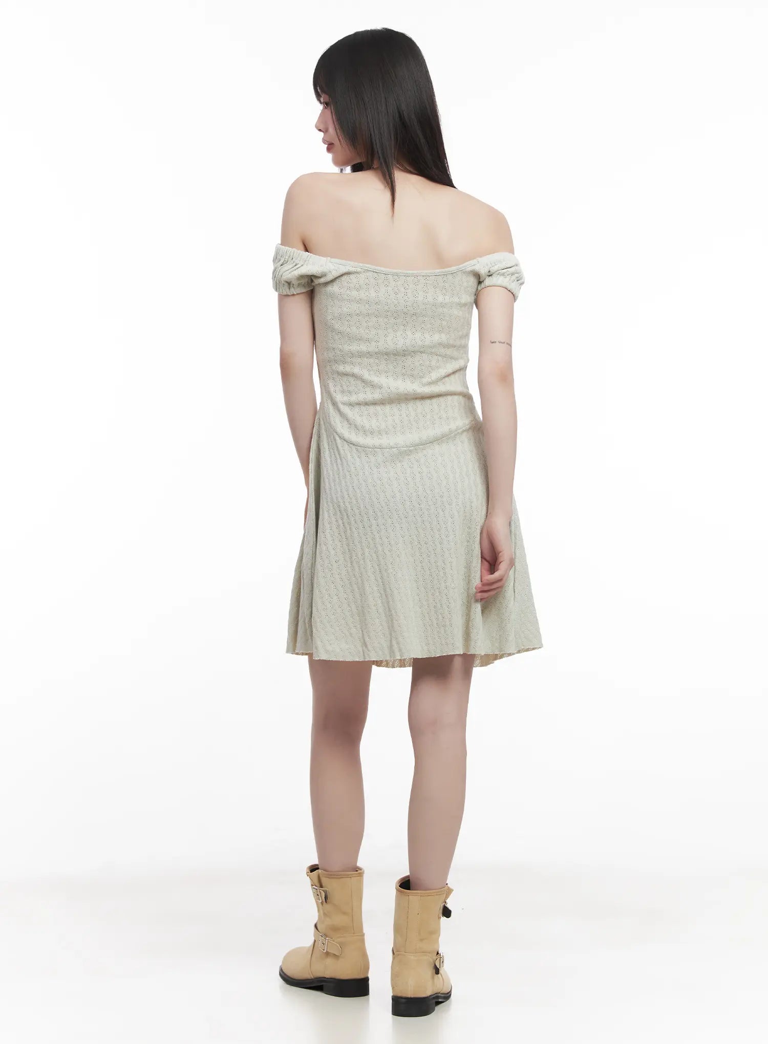 Off-Shoulder Flared Midi Dress CU518