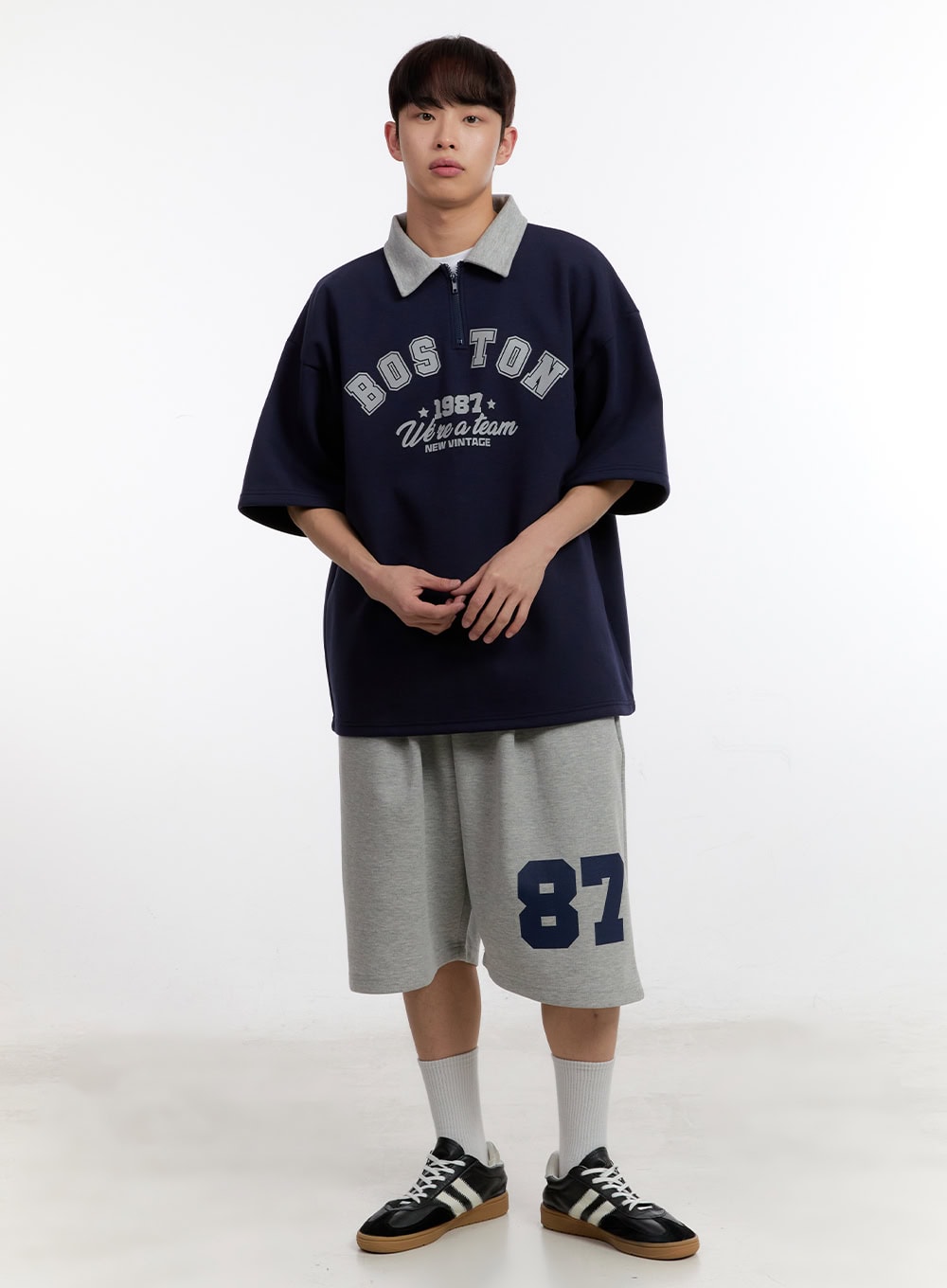 Men's Oversized Half-Zip Collared Sweatshirt IA504