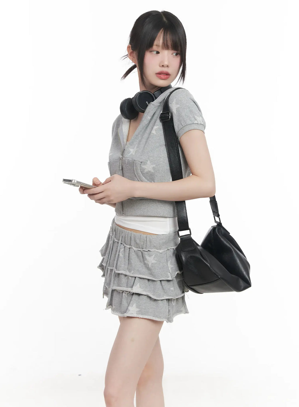 Star Print Short-Sleeve Hoodie CU518