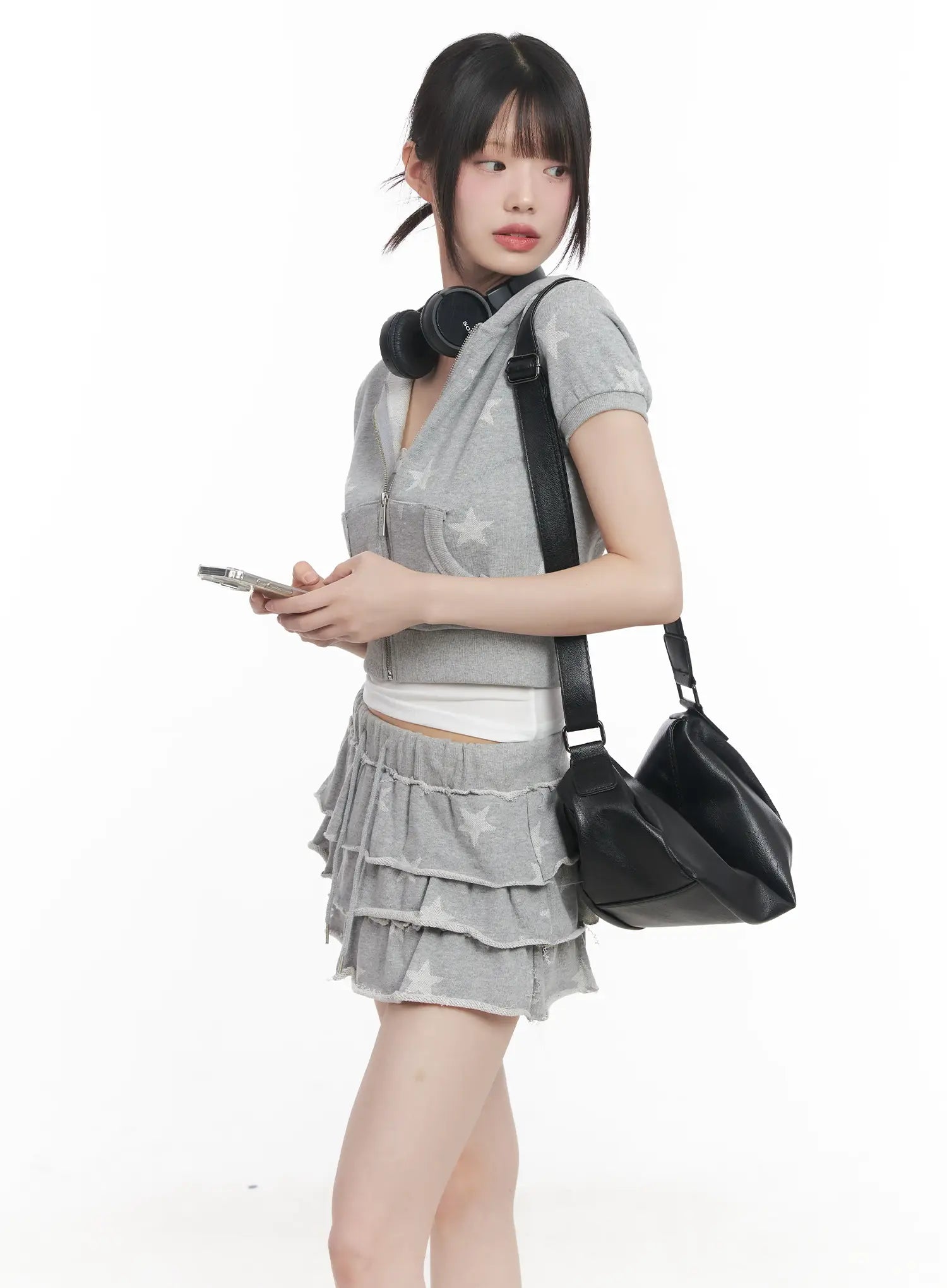 Star Print Short-Sleeve Hoodie CU518