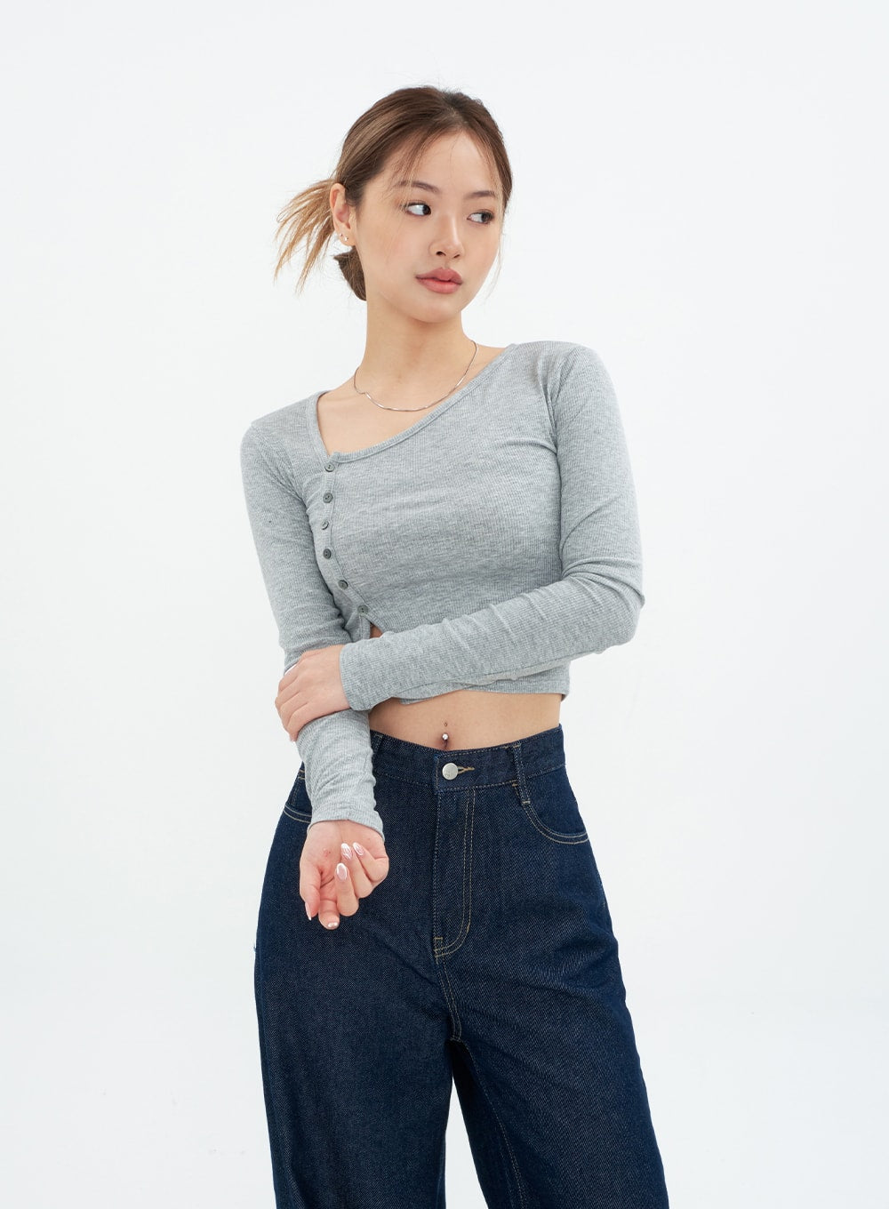 Cropped Cardigan with Diagonal Buttons CM22