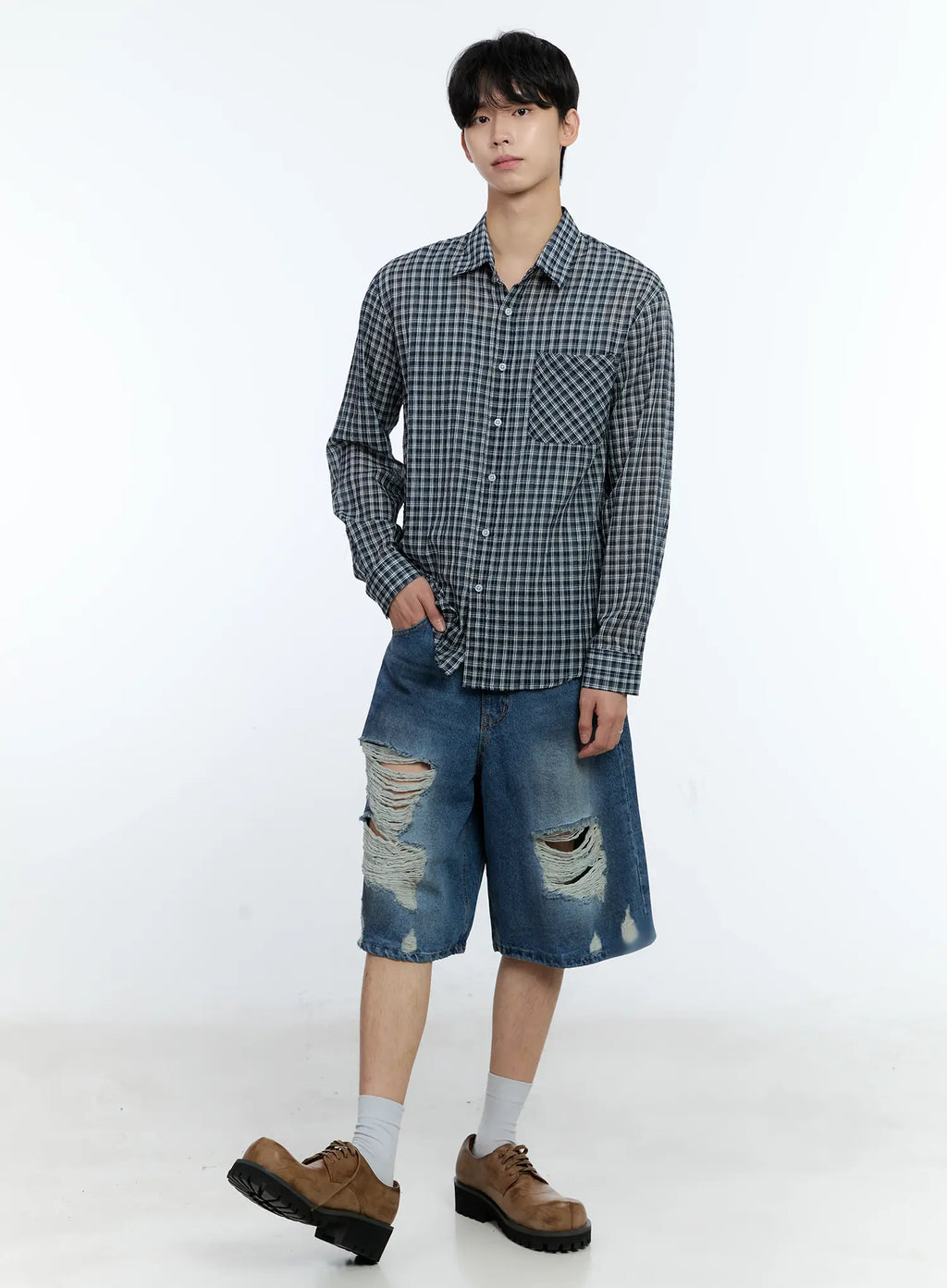 Men's Plaid Button-Up Top IG501